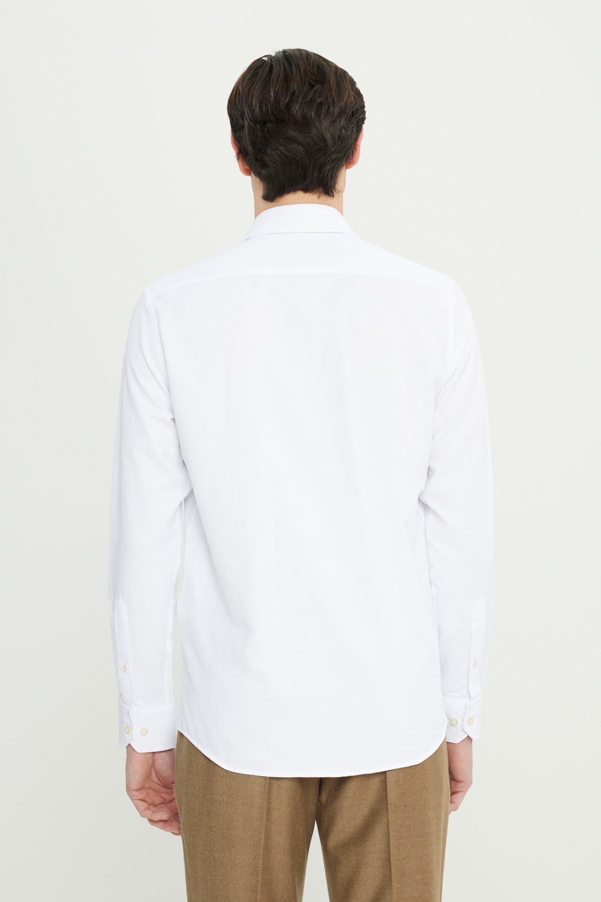 Men's white easy ironable slim fit narrow cutting Italian collar Amesty shirt