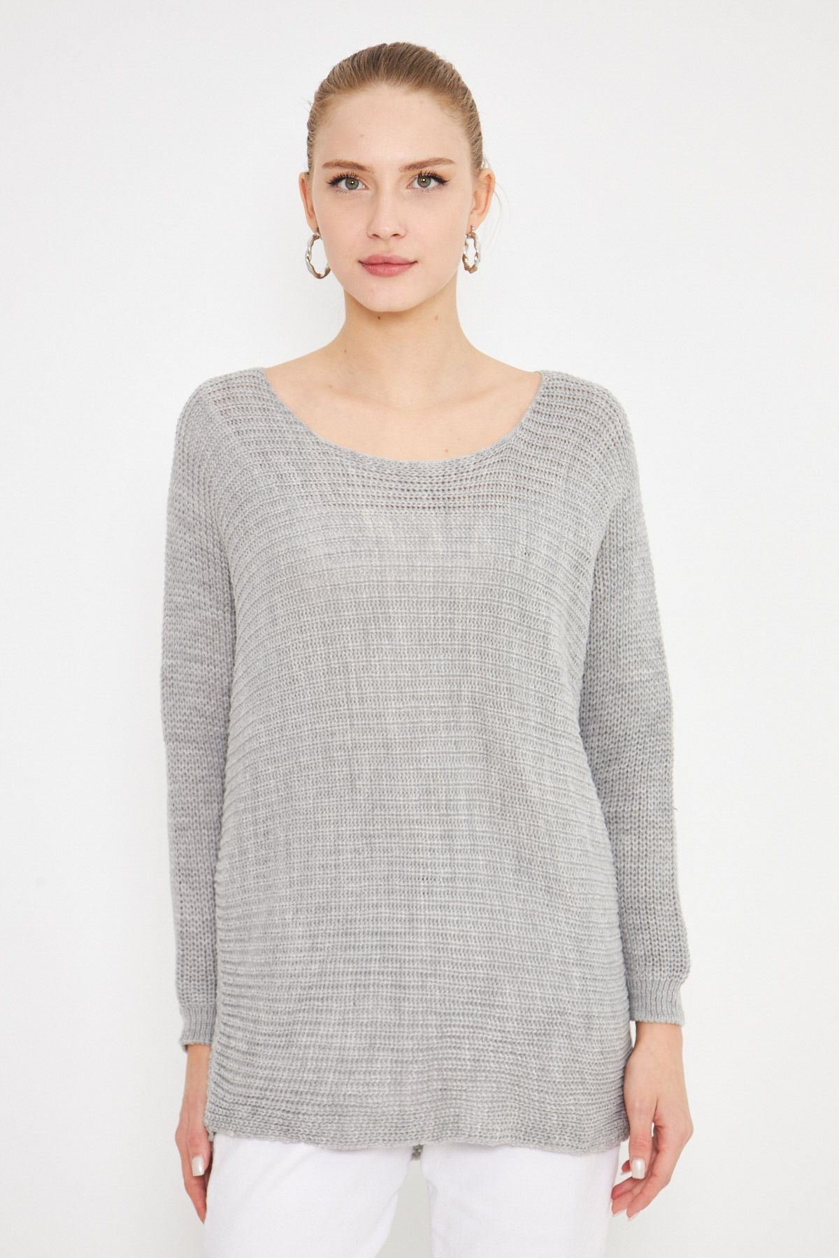 Women's Gray Thessaloniki Salaş Triko Sweater ARM-21K012010