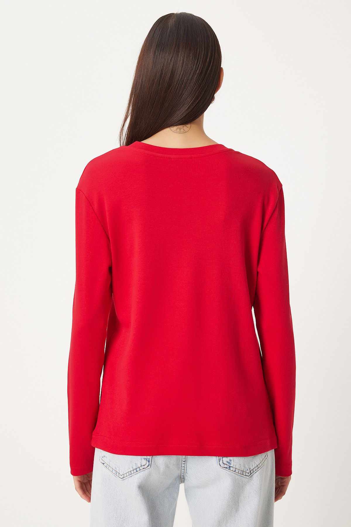 Woman Red Cotton Basic Knitting Blouse NJ00155