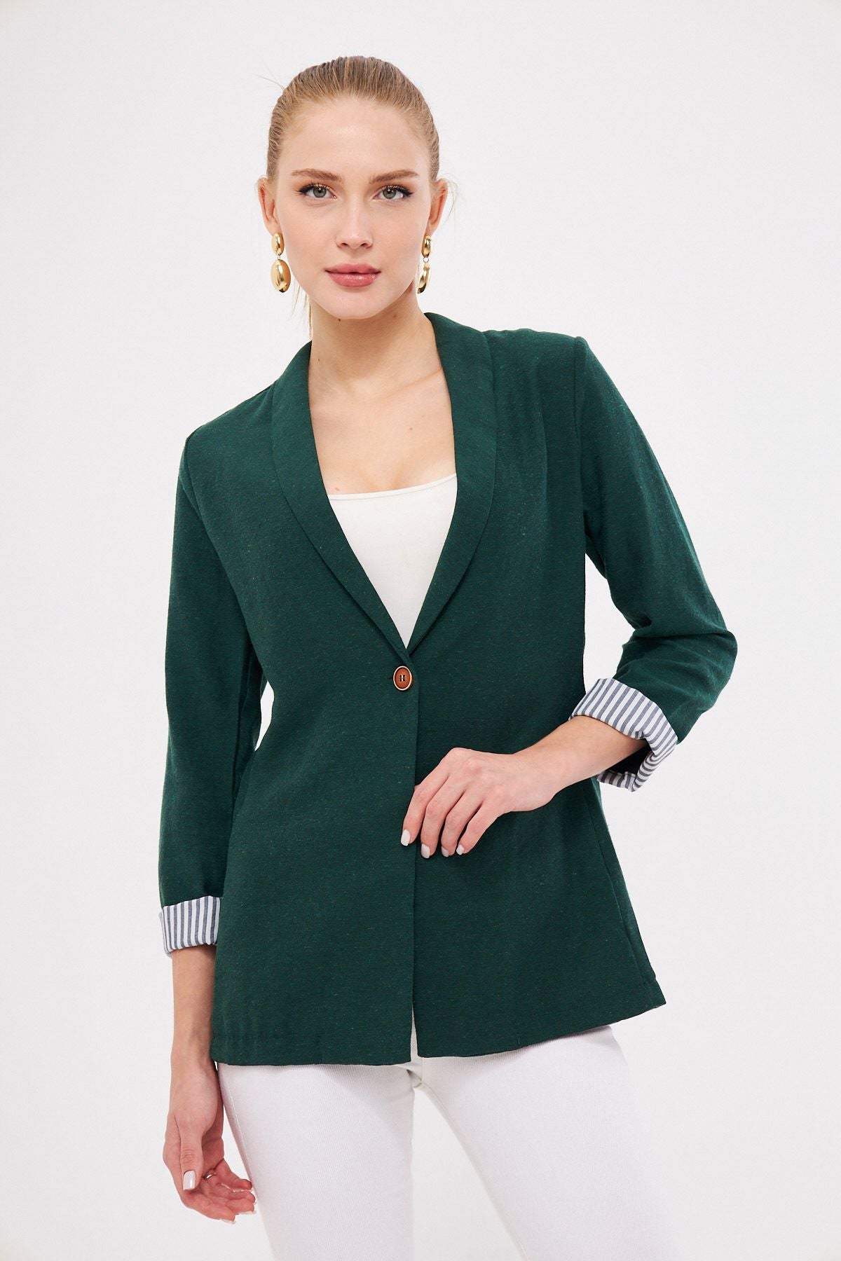 Female Emerald Sleeve Striped Single button Jacket ARM-22K001122