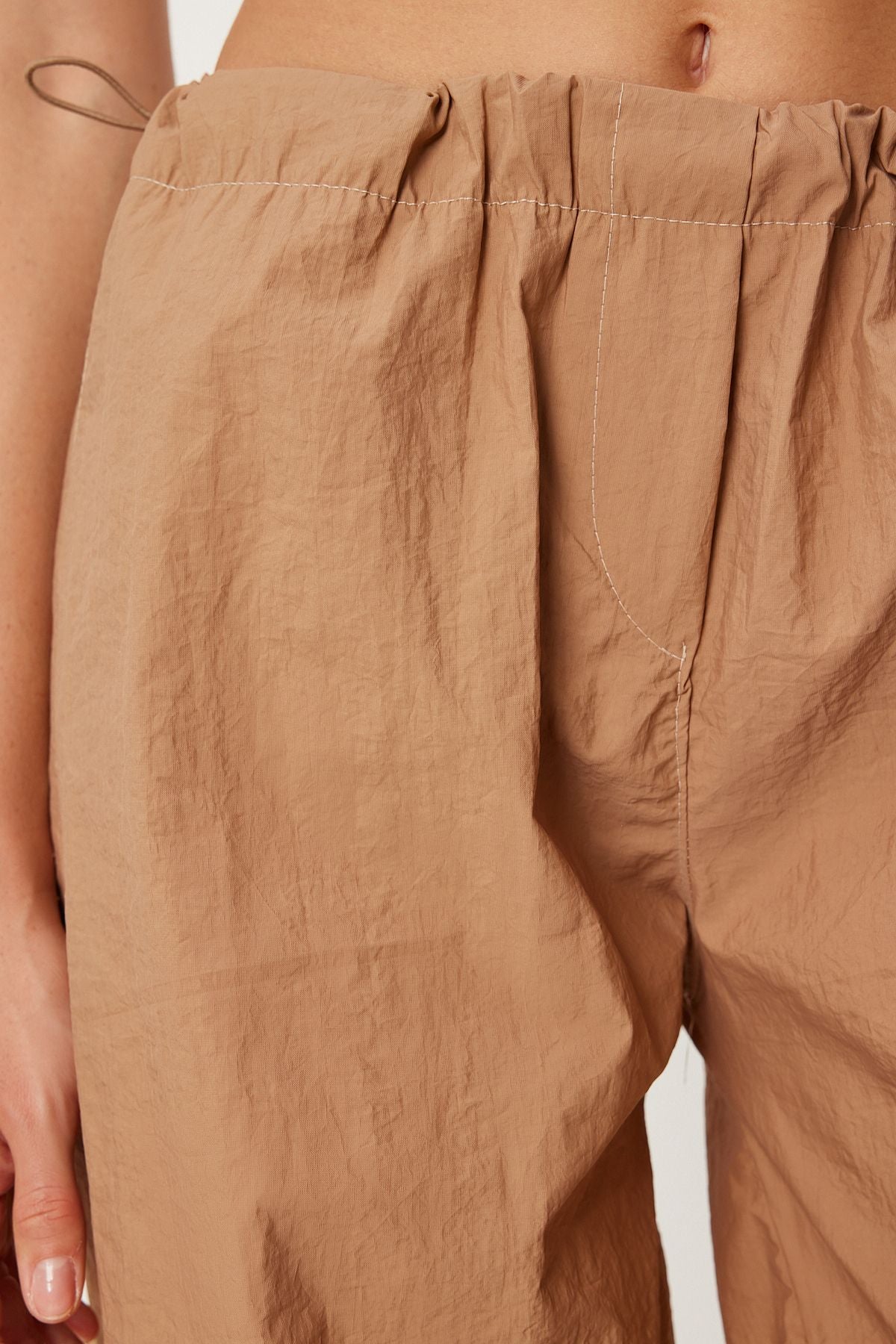 Female beige pocket parachute shalwar pants FN03274