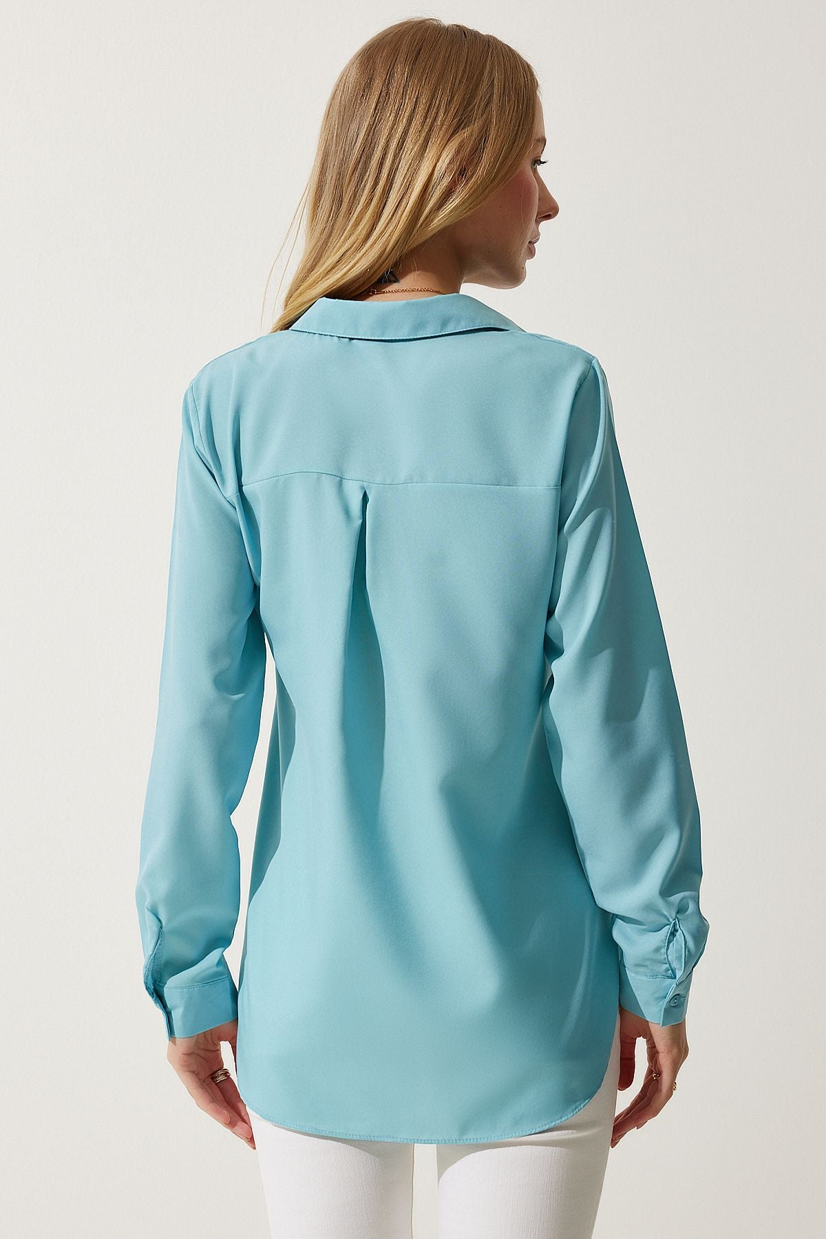 Female turquoise soft textured basic shirt DD01297