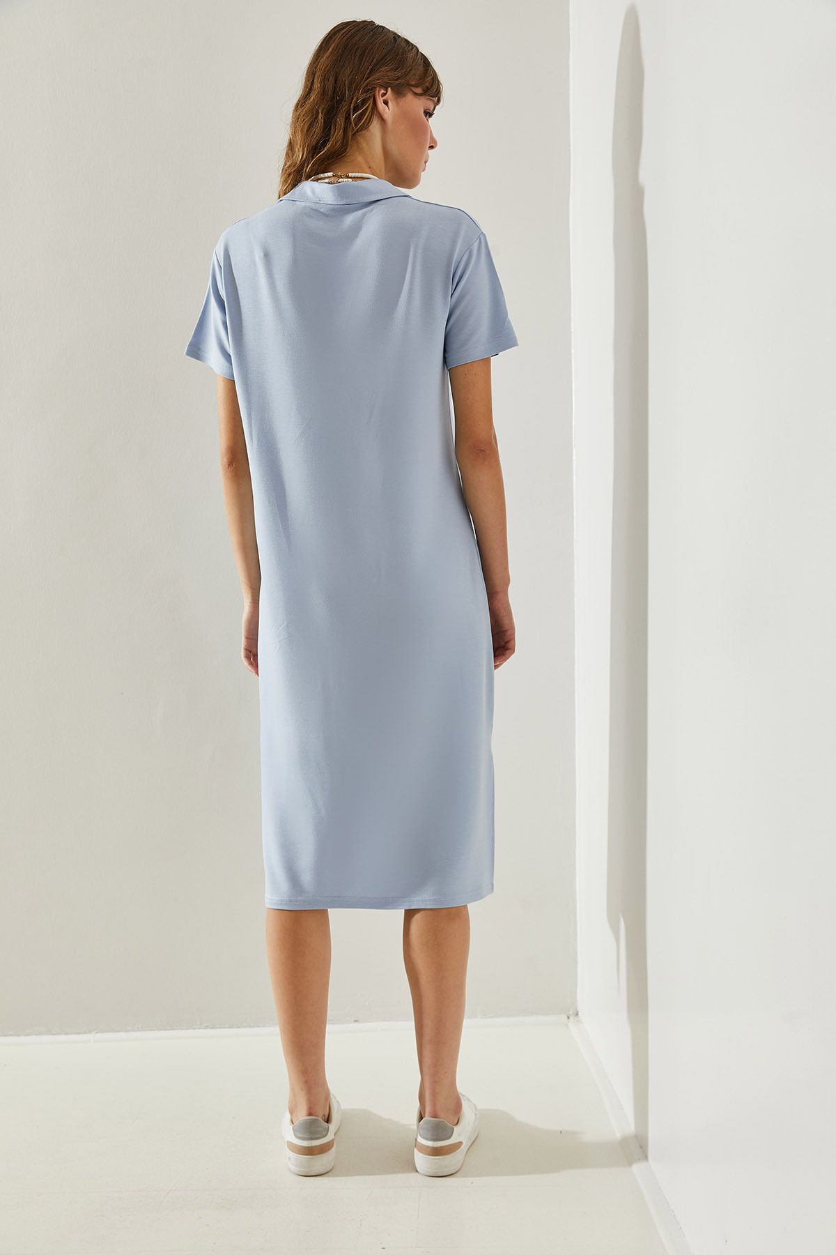 Women's Short Sleeve Neck Detail Slit Basic 5621 Dress 60251367