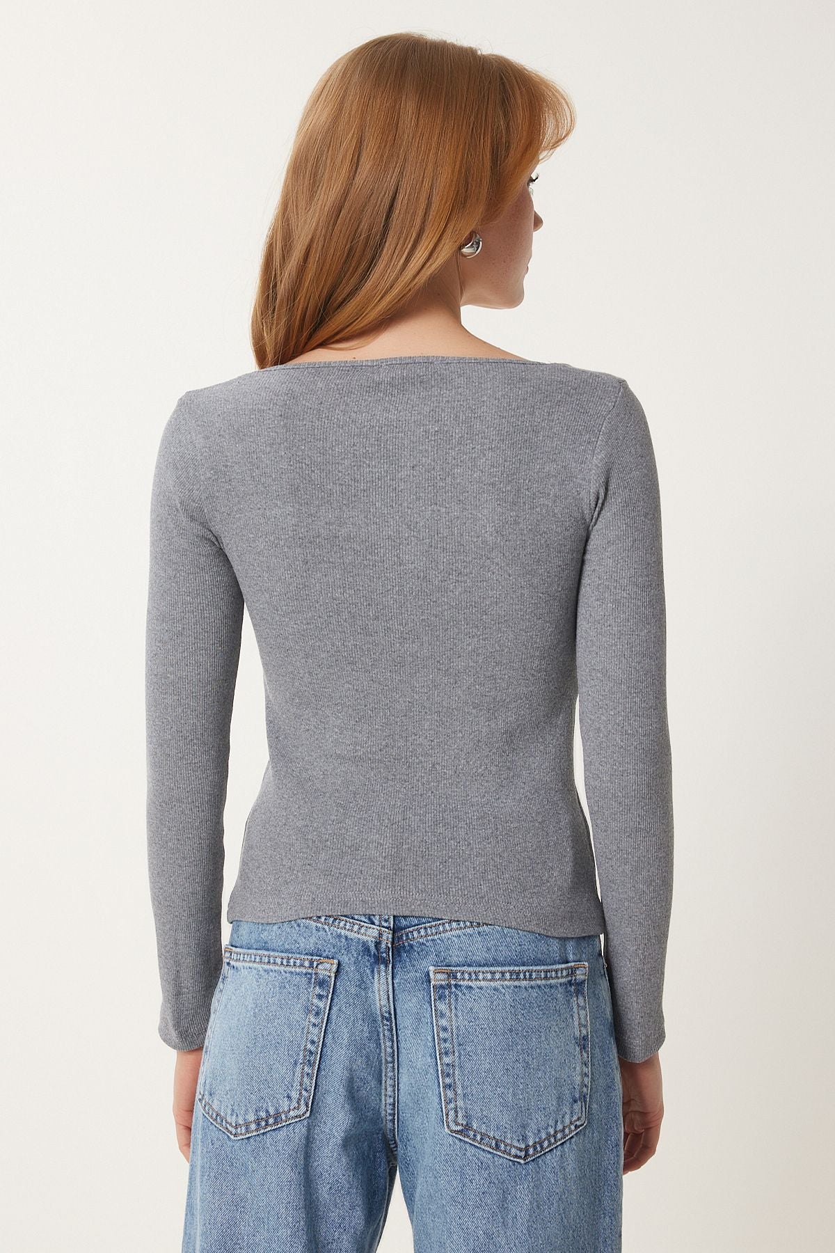 Women's Gray Square Collar Vumor Knitting Blux GT00052