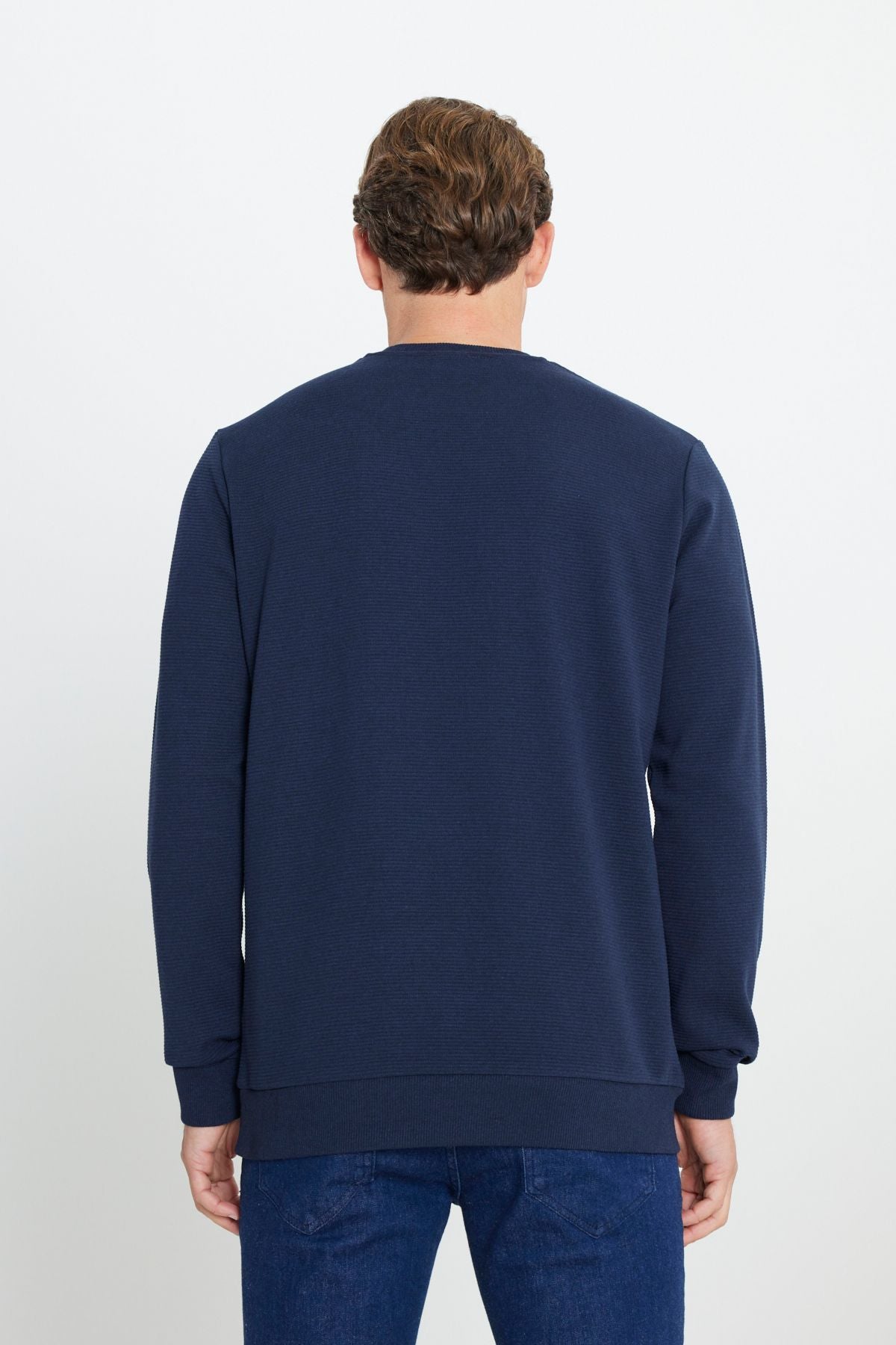 Men's navy blue 2 IP Hot Tissue Standard Fit Normal Normal Cut Bike Yaka Sweatshirt