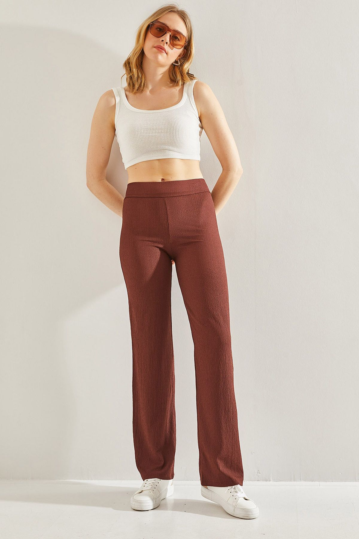 Women's waist rubber crook fabric pants 60231004