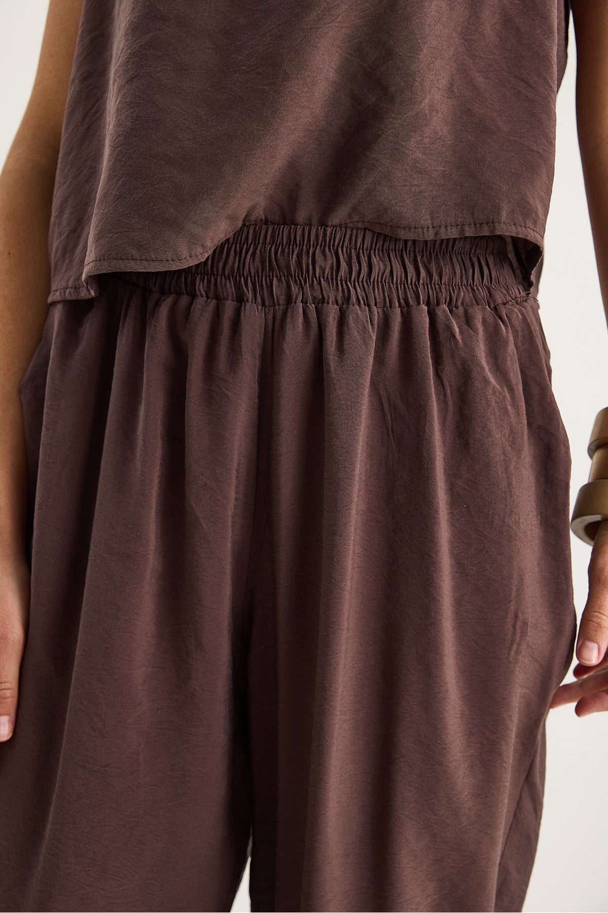 Women's Thick Strap Blouse with Elastic Waist Trousers Modal Suit 3089 60283231