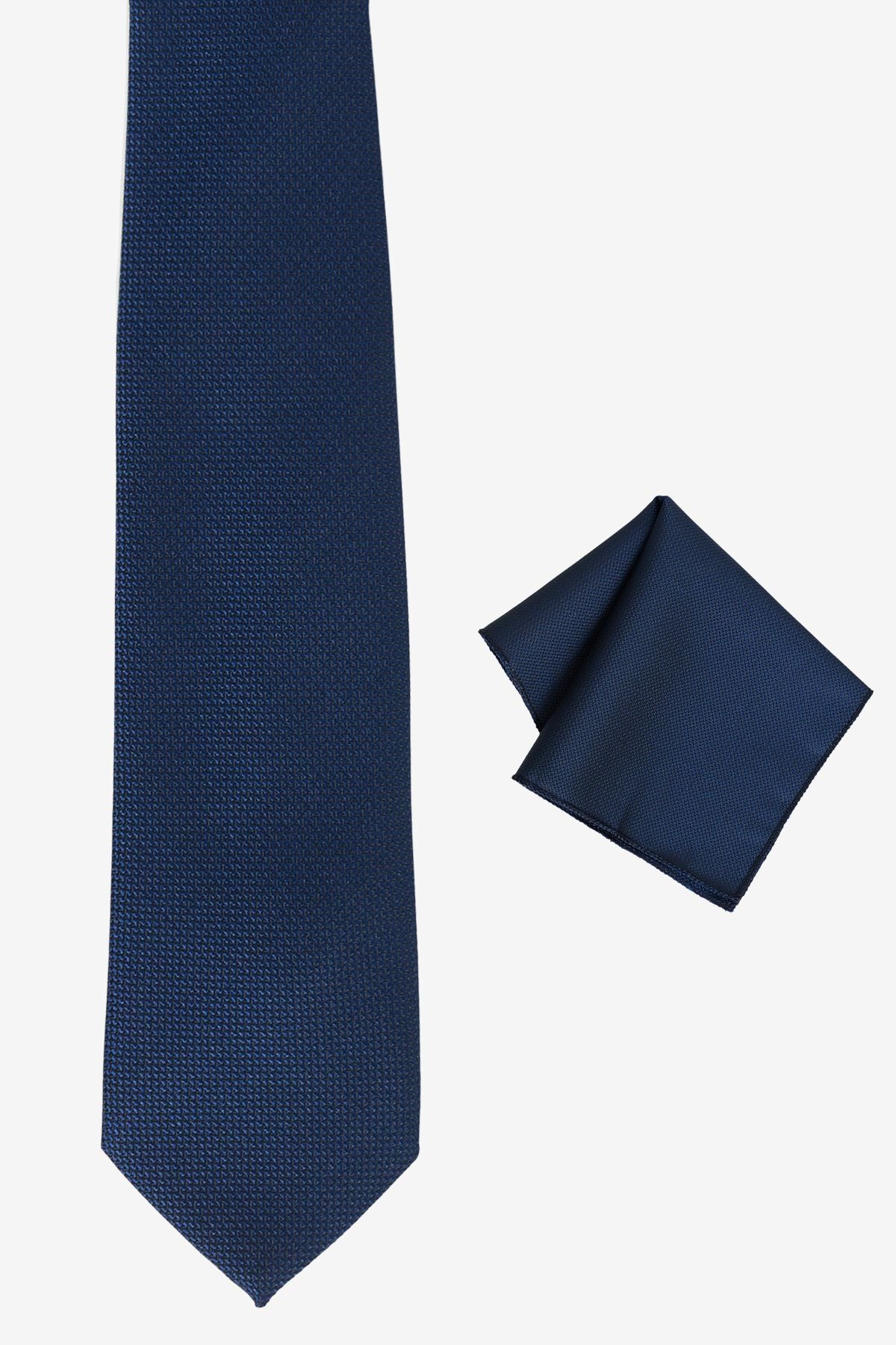 Men's Navy Blue Tie-Mendil Set