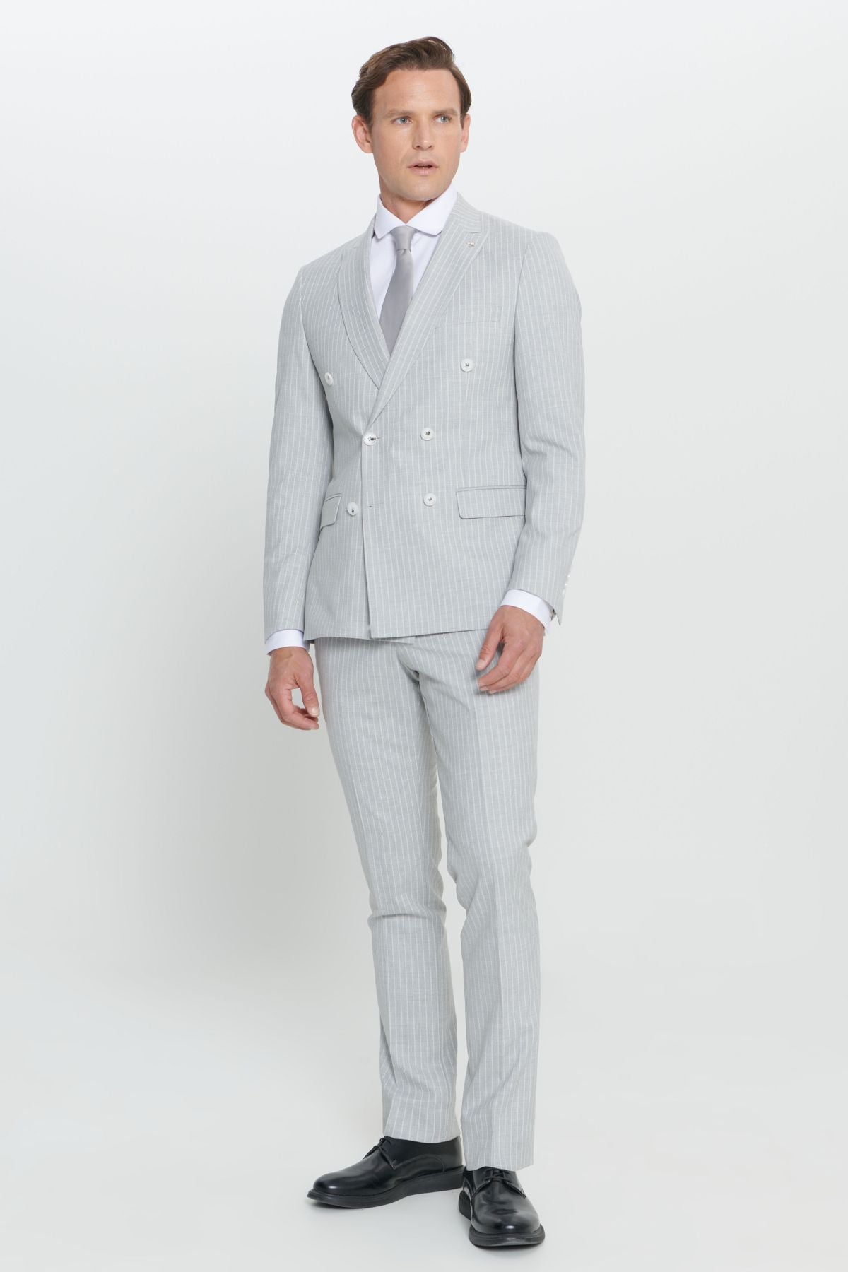 Extra Slim Fit Narrow Cut Swallow Collar Striped Suit