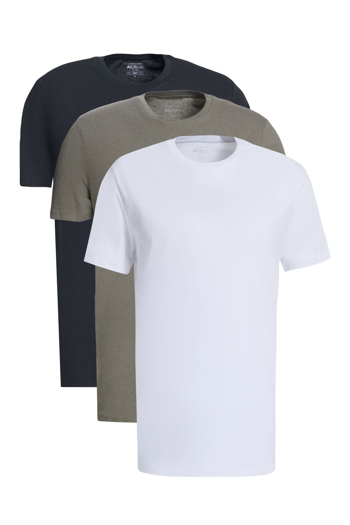 Men's Khaki-Black-White Slim Fit Bicycle Yaka 3 Piece 100 %Cotton Basic T-shirt package