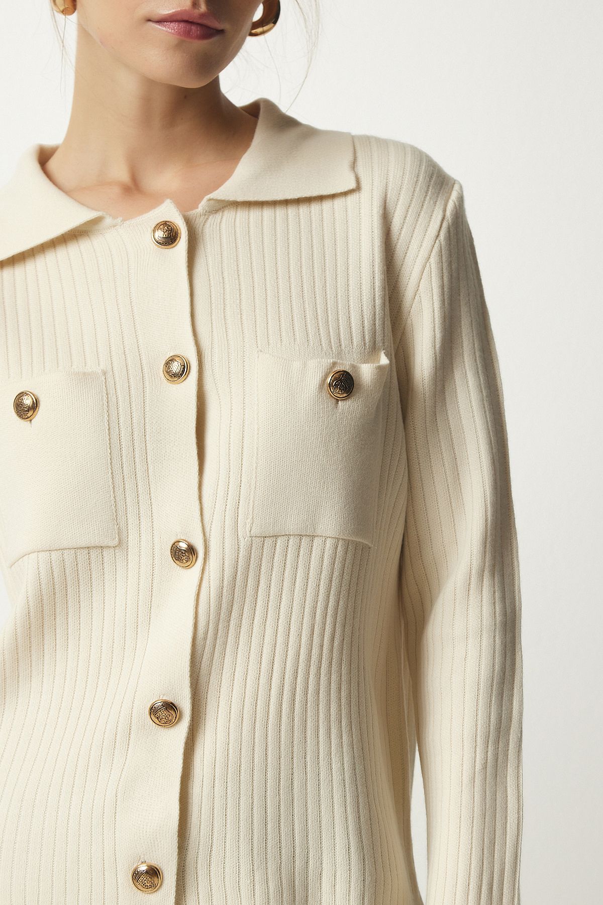 Women's cream metal button knitwear cardigan BV00109