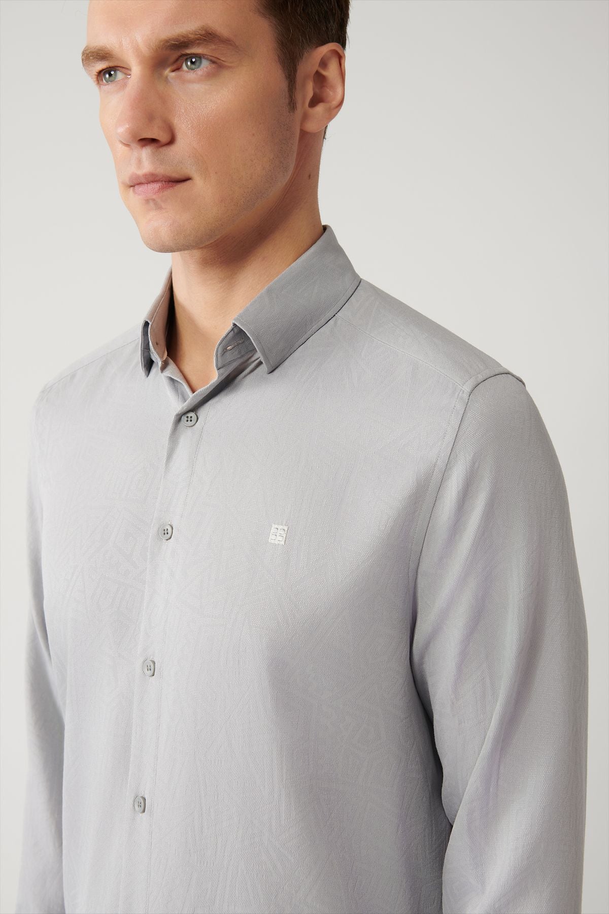 Men's gray bottom Britli collar easily ironable shirt A41y2043