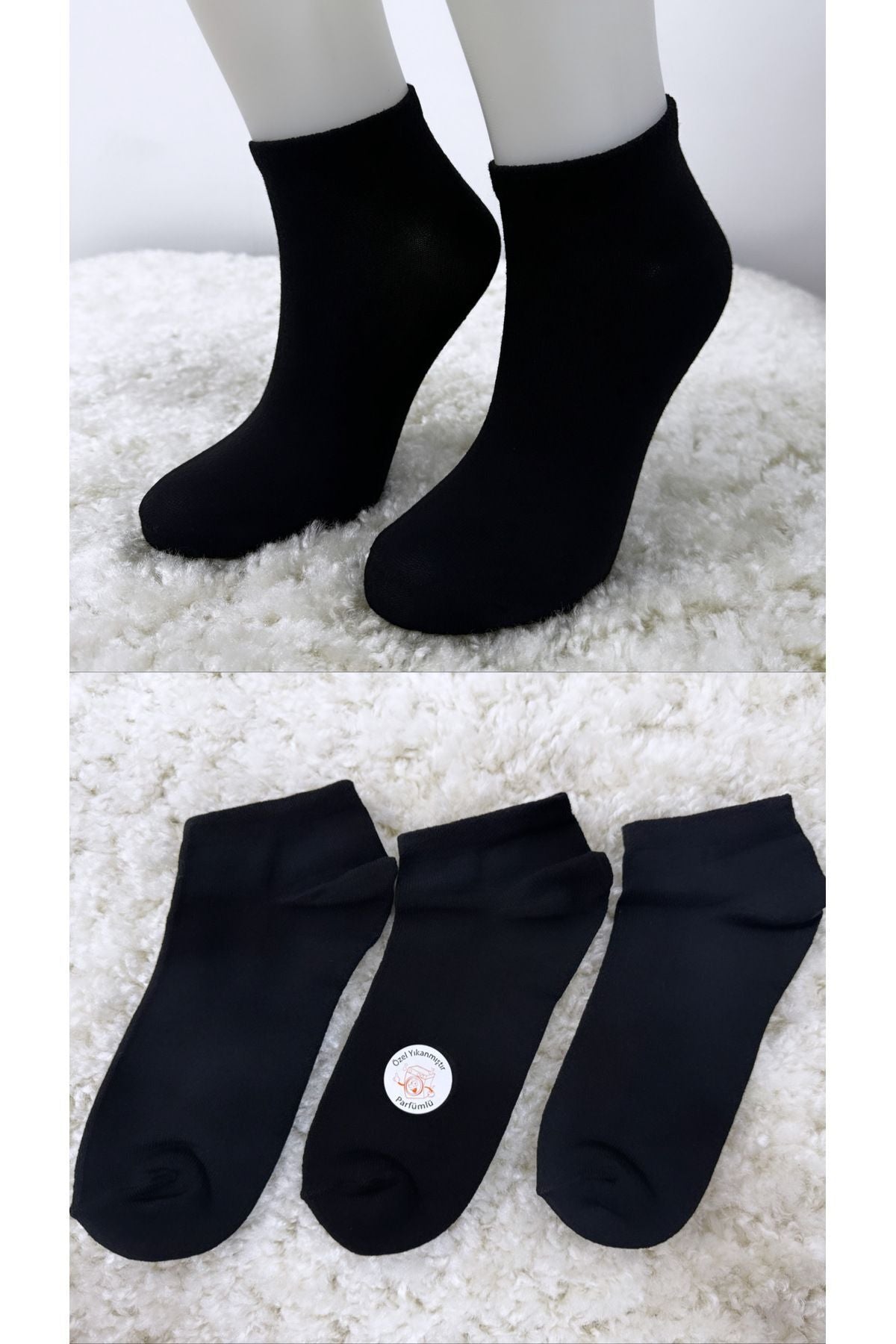 Woman Black Flat Scented Socket Socks 3 -Package Package