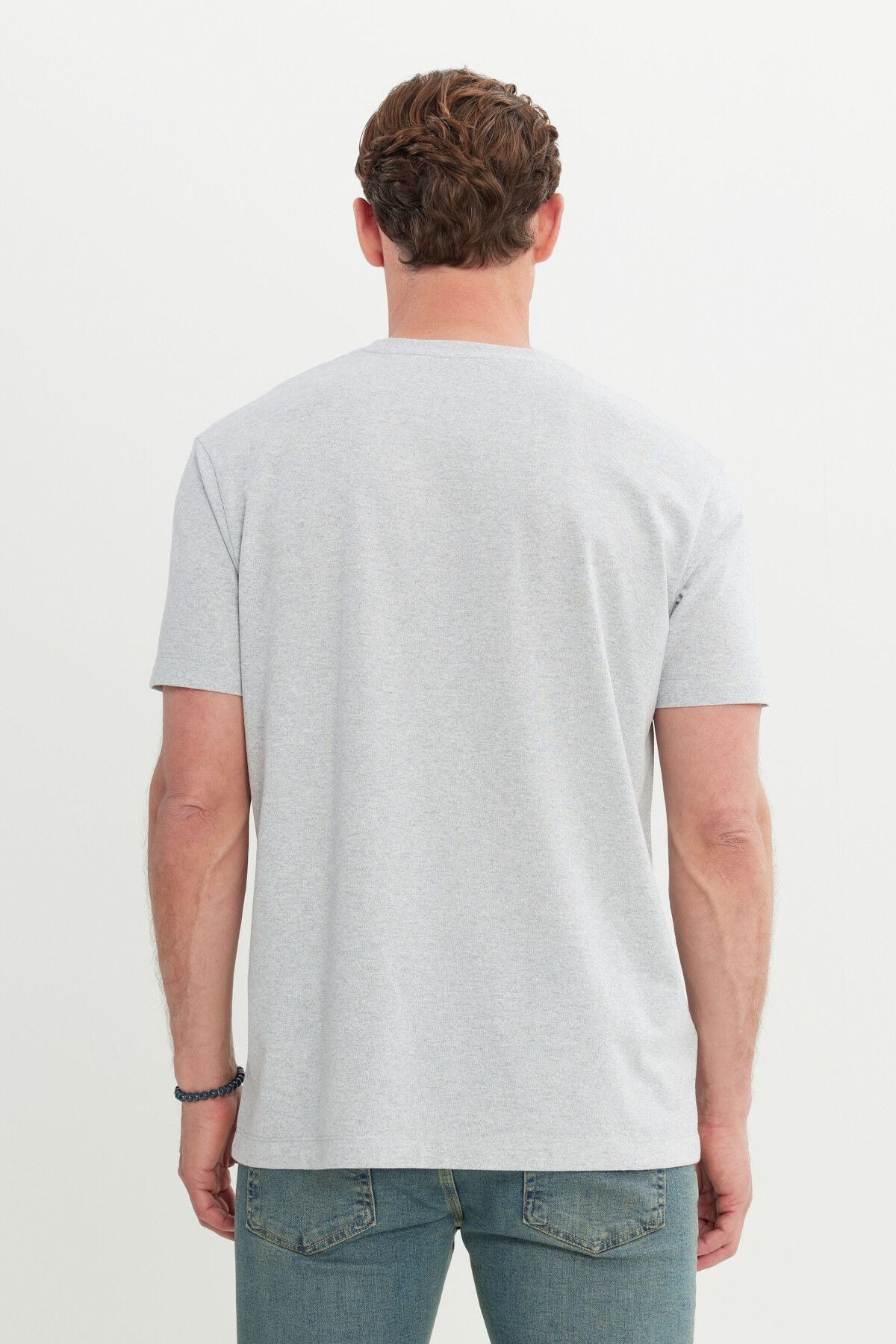 Men's gray melange cotton modern fit comfortable cut bike bike collar t -shirt