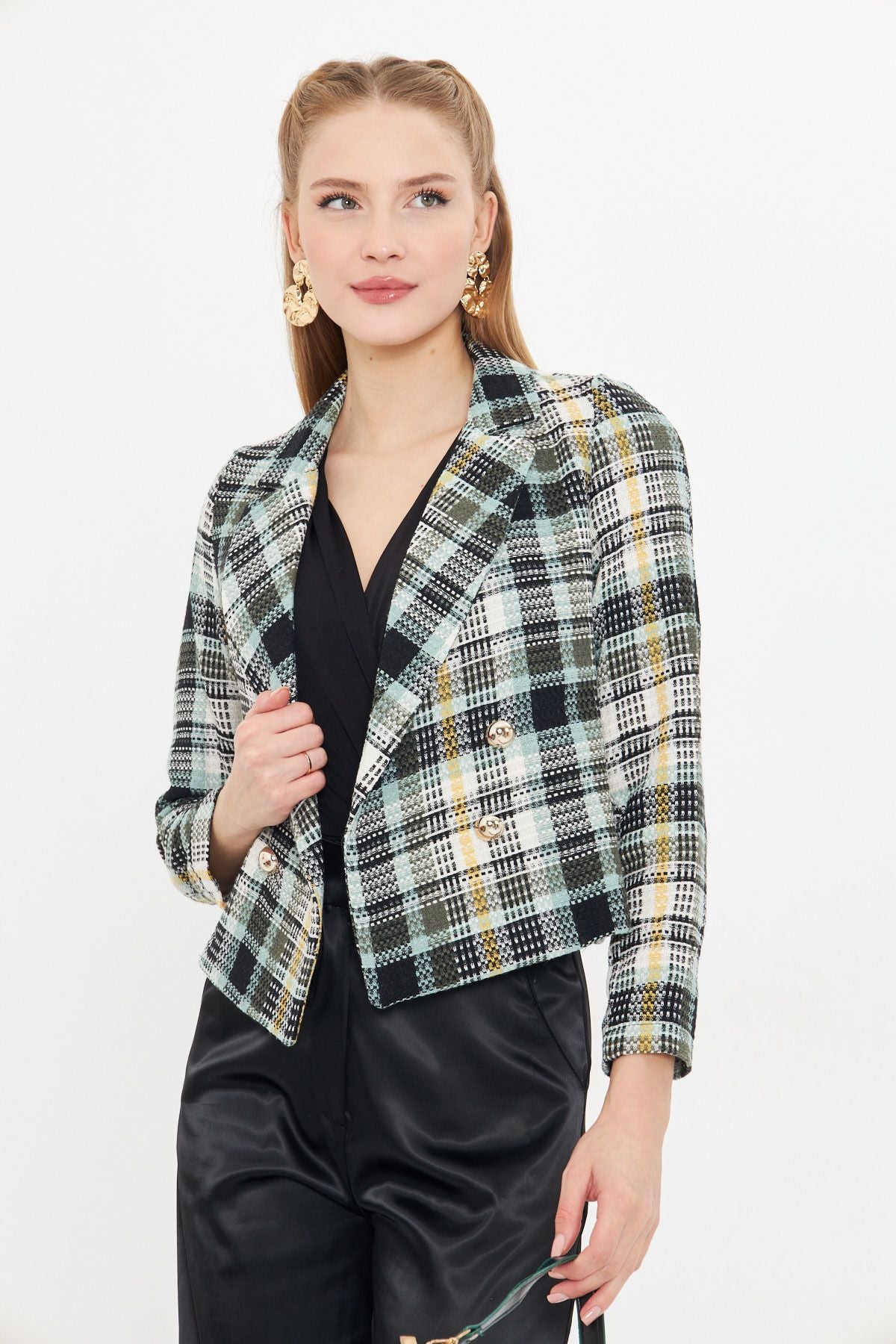Female Mint-Blaz Cruve Yaka Tüvit Crop jacket ARM-24K001014