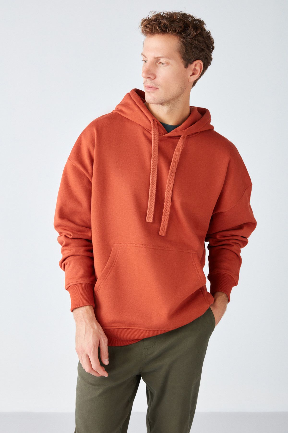 Steve Men's soft fabric cordon with hooded gangbre with hooded tile color sweatshirt