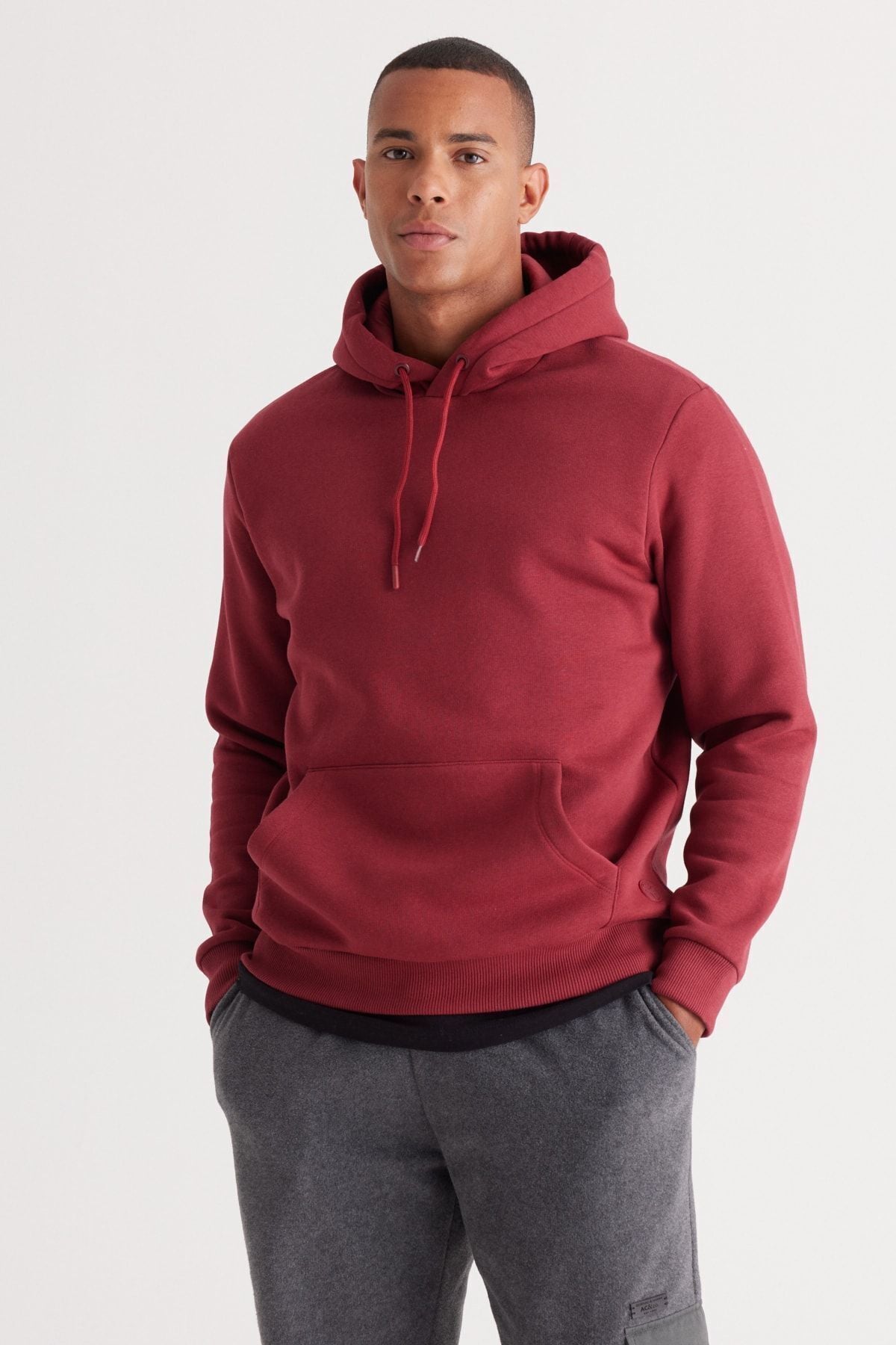 Men's Bordeaux Standard Fit Içi Polar 3 -Triple Hoped Kangaroo Cotton Cotton Sweatshirt