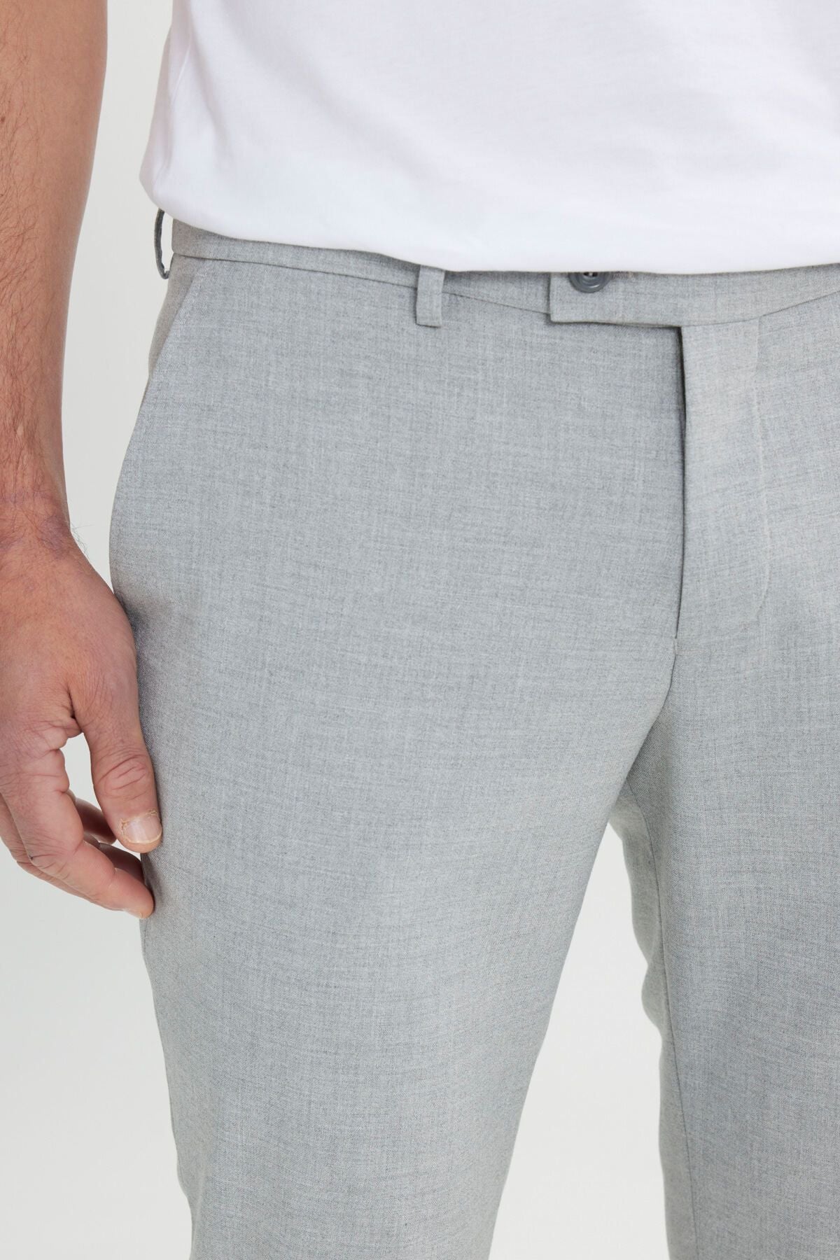 Men's gray slim fit Italian cutting side pocket flexible casual trousers