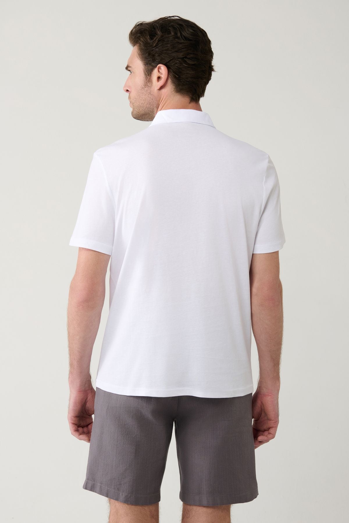 Men's White 100 %Cotton Zipper Polo Yaka T-shirt E001034