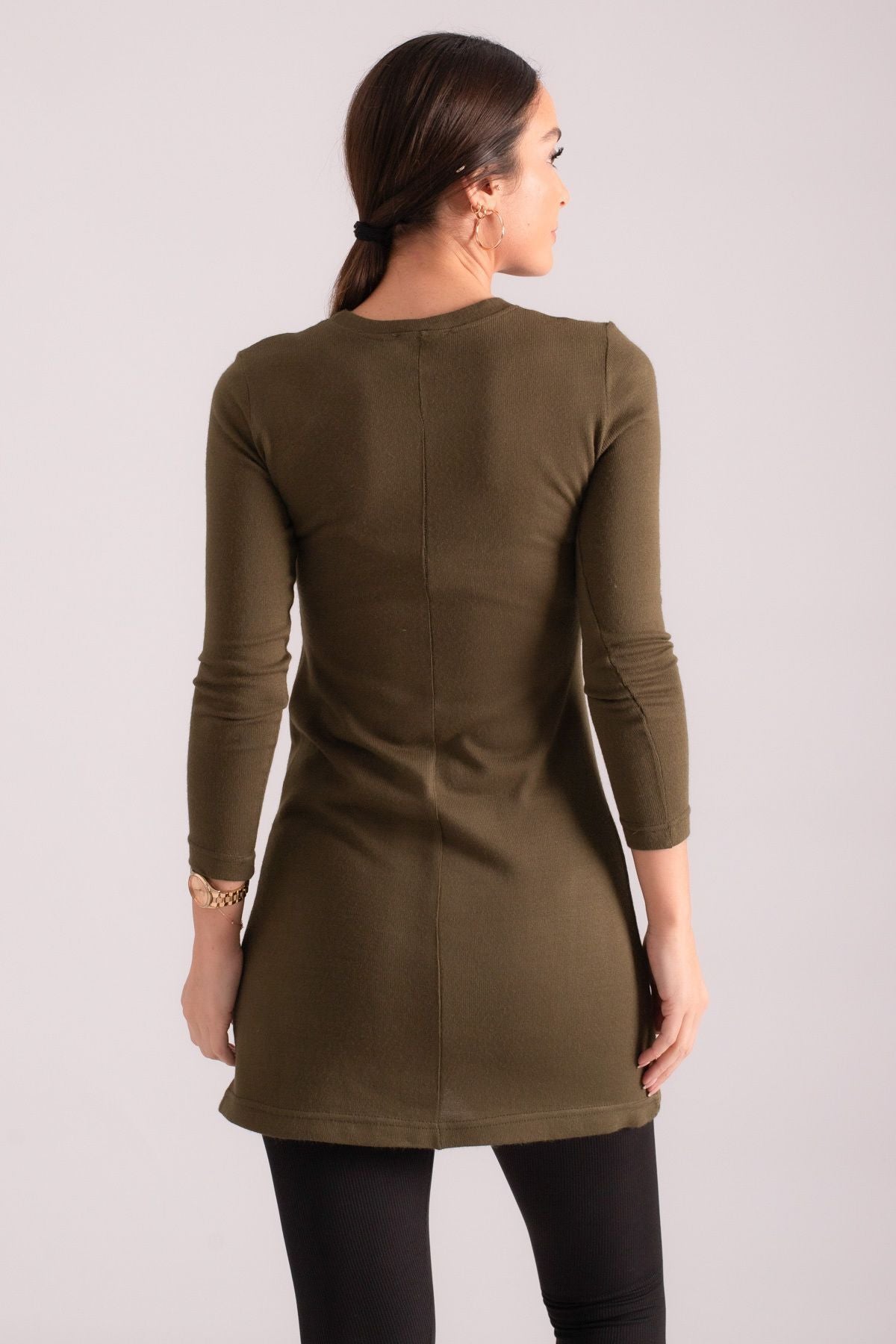 Woman Khaki Round collar knitwear dress ARM-24K001067