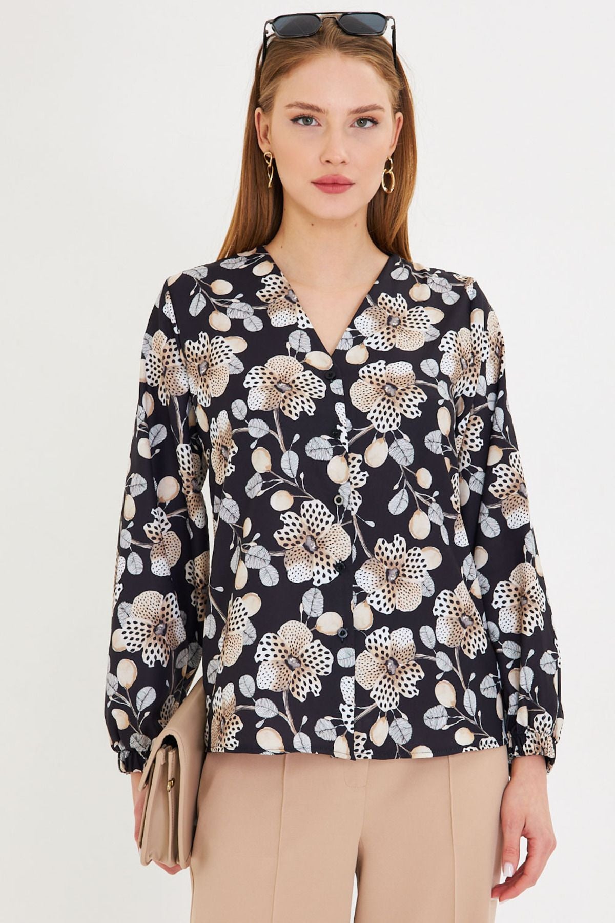 Female Beige Sleeves with rubber patterned shirt ARM-25Y001014