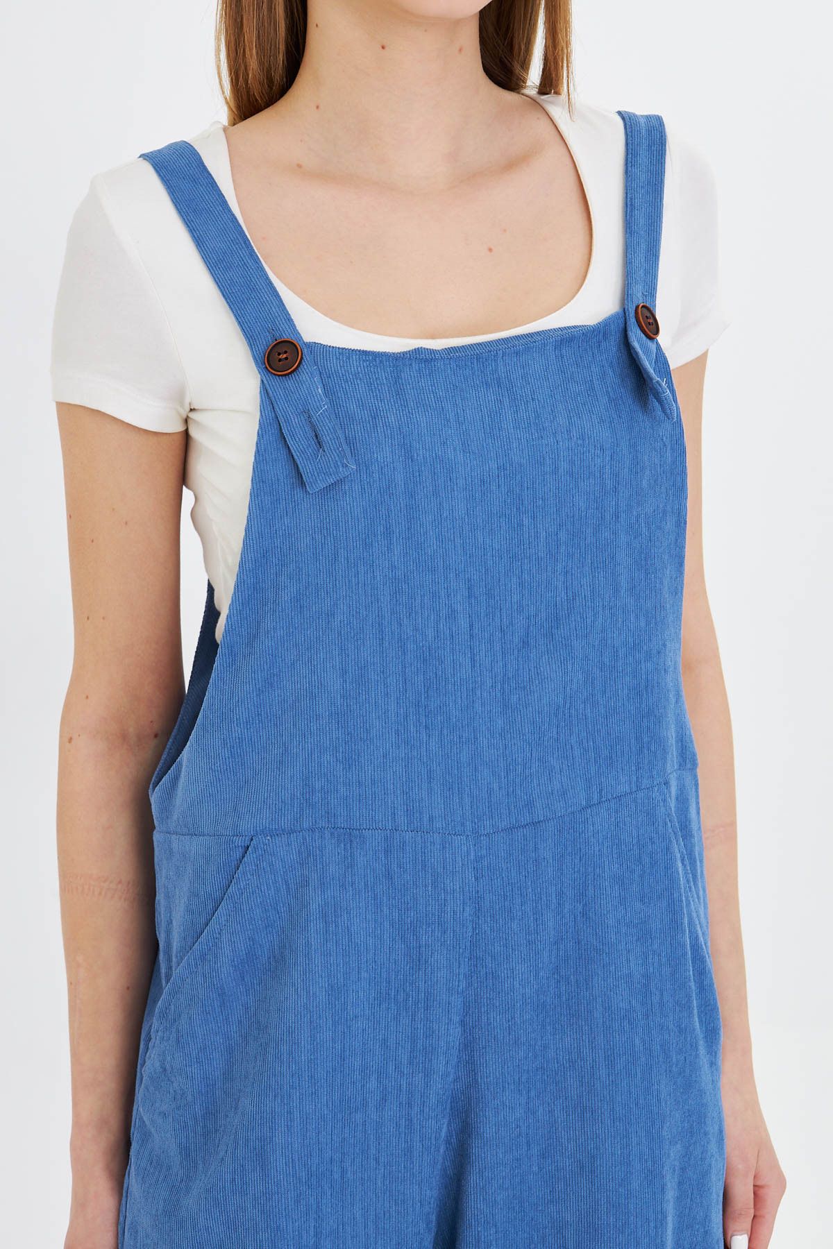Female Indigo Velvet Pocket Large Flue Gardener with Paçıvan Tulum Arm-25k001036