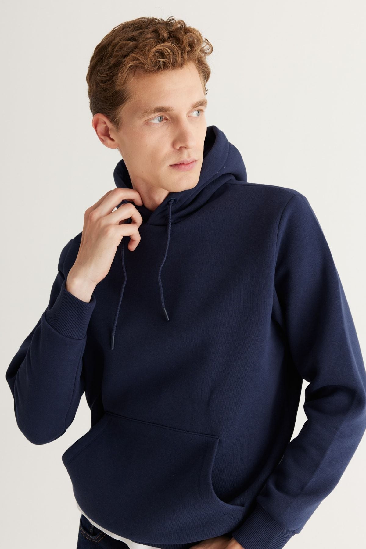 Men's Navy Blue Standard Fit Normal Cutting Içi Polar 3 IP hooded cotton sweatshirt