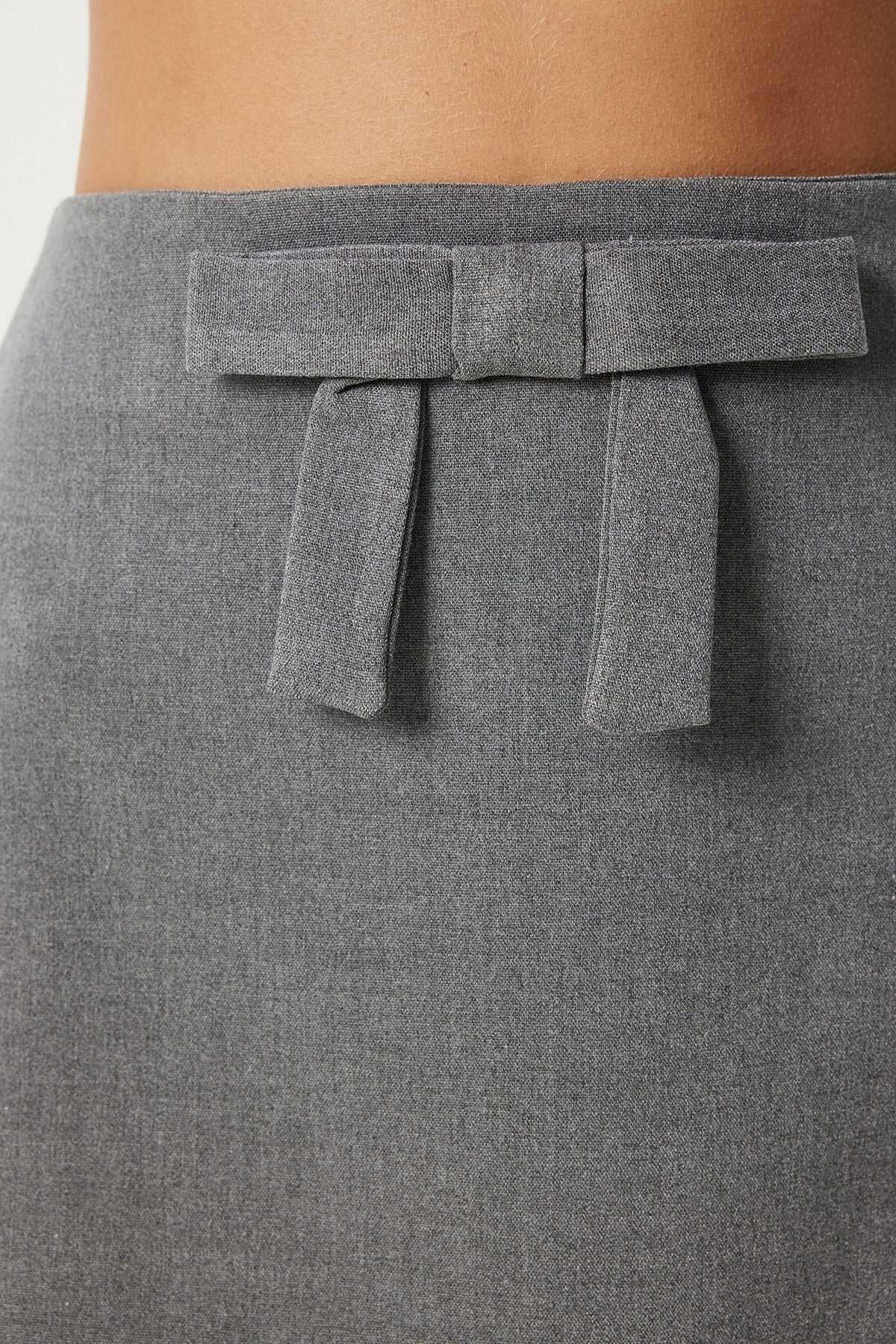 Female anthracite bow detailed mini weaving skirt UL00043