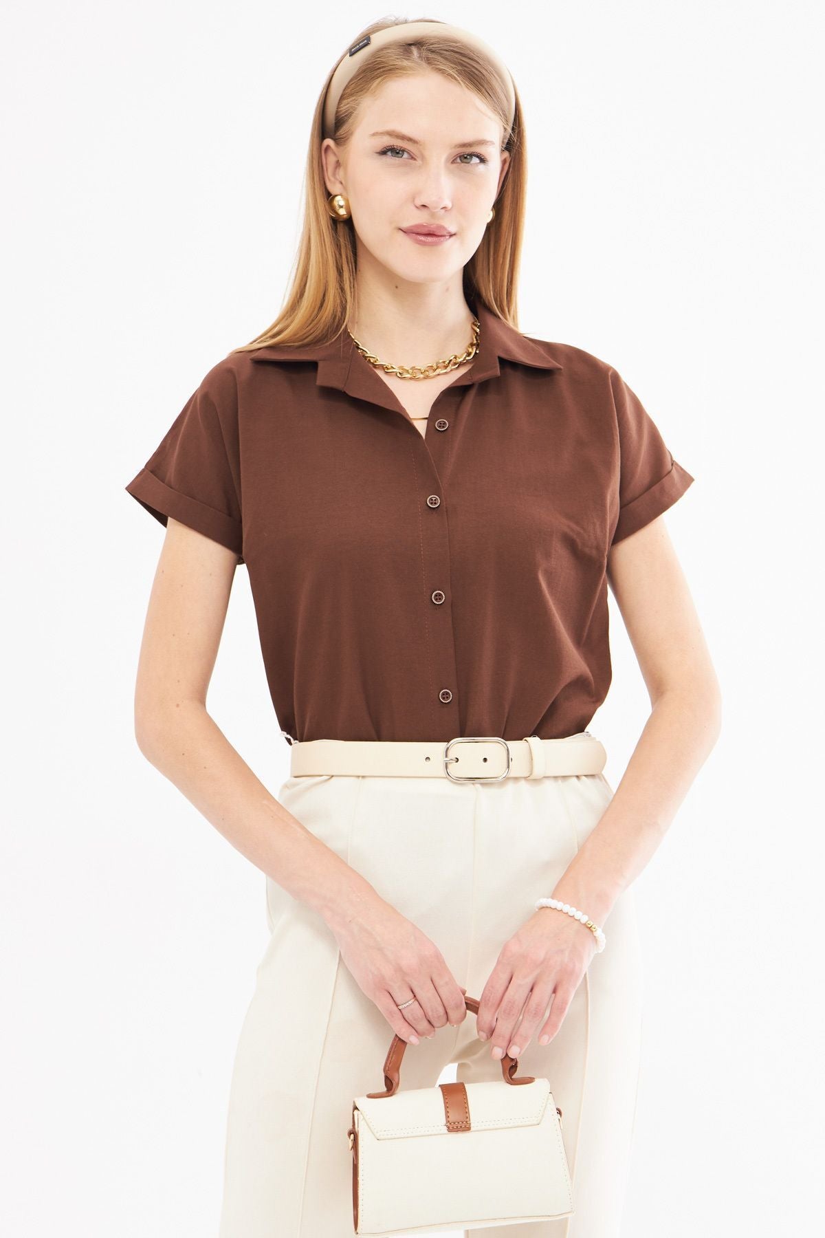 Woman Coffee Short Sleeve Shirt ARM-19Y001065