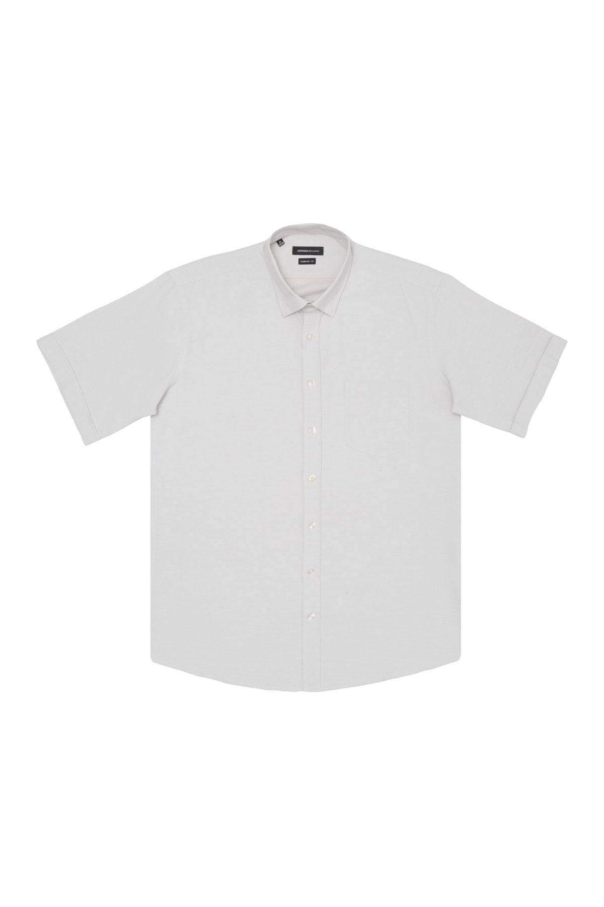 Men's white-bej comfort fit comfortable cut buttoned collar pocket Amesty Short Sleeve Shirt