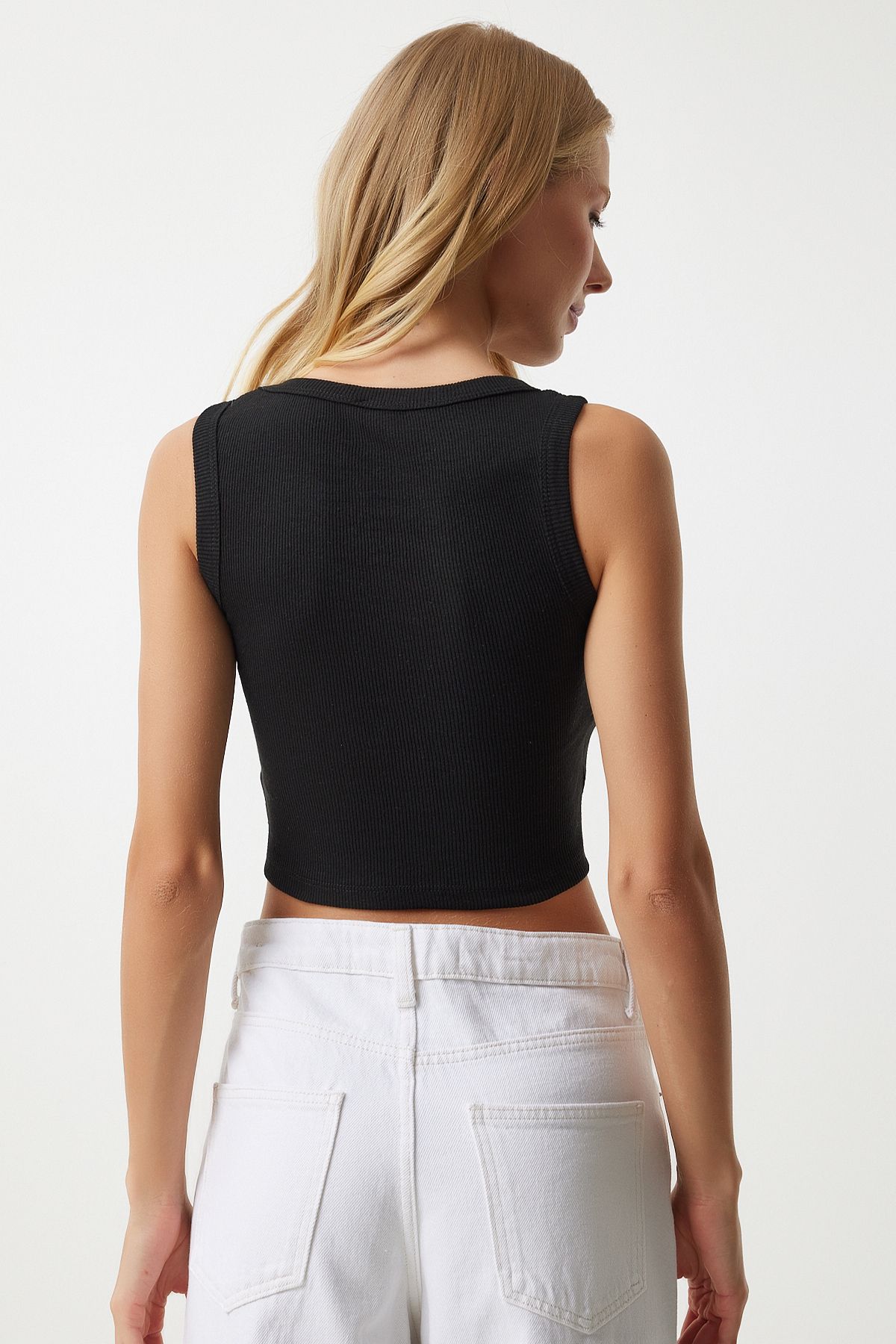 Women's black weightlifting collar Crop knitted blouse DZ00030