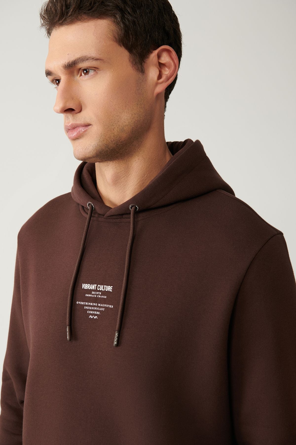 Men's brown hooded charted Sweatshirt A41y1247