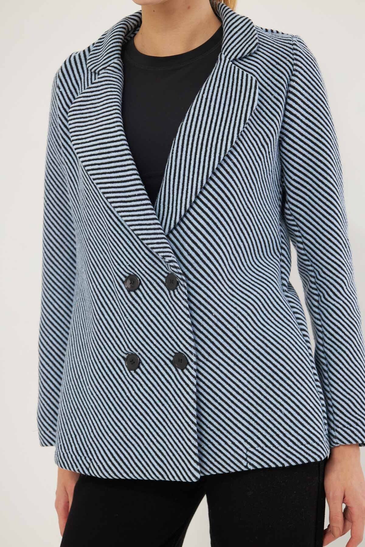 Woman Baby Blue Line Patterned Four buttoned stamp jacket ARM-24K001037