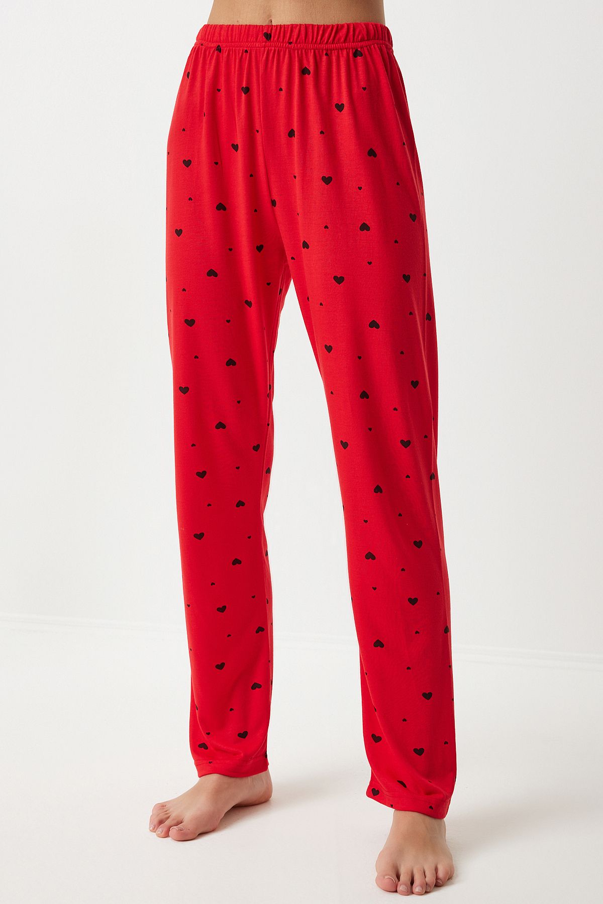 Female red -hearted shirt pants pajama set EC00036