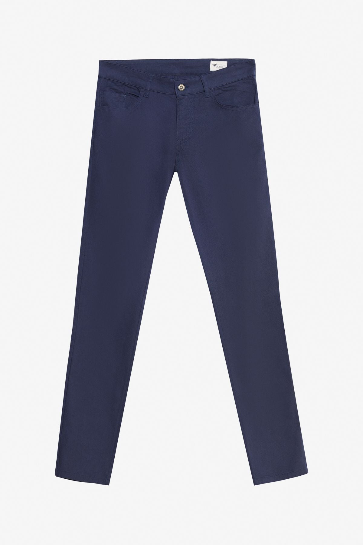 Men's navy blue cotton slim fit narrow cut 5 pocket flexible casual pants