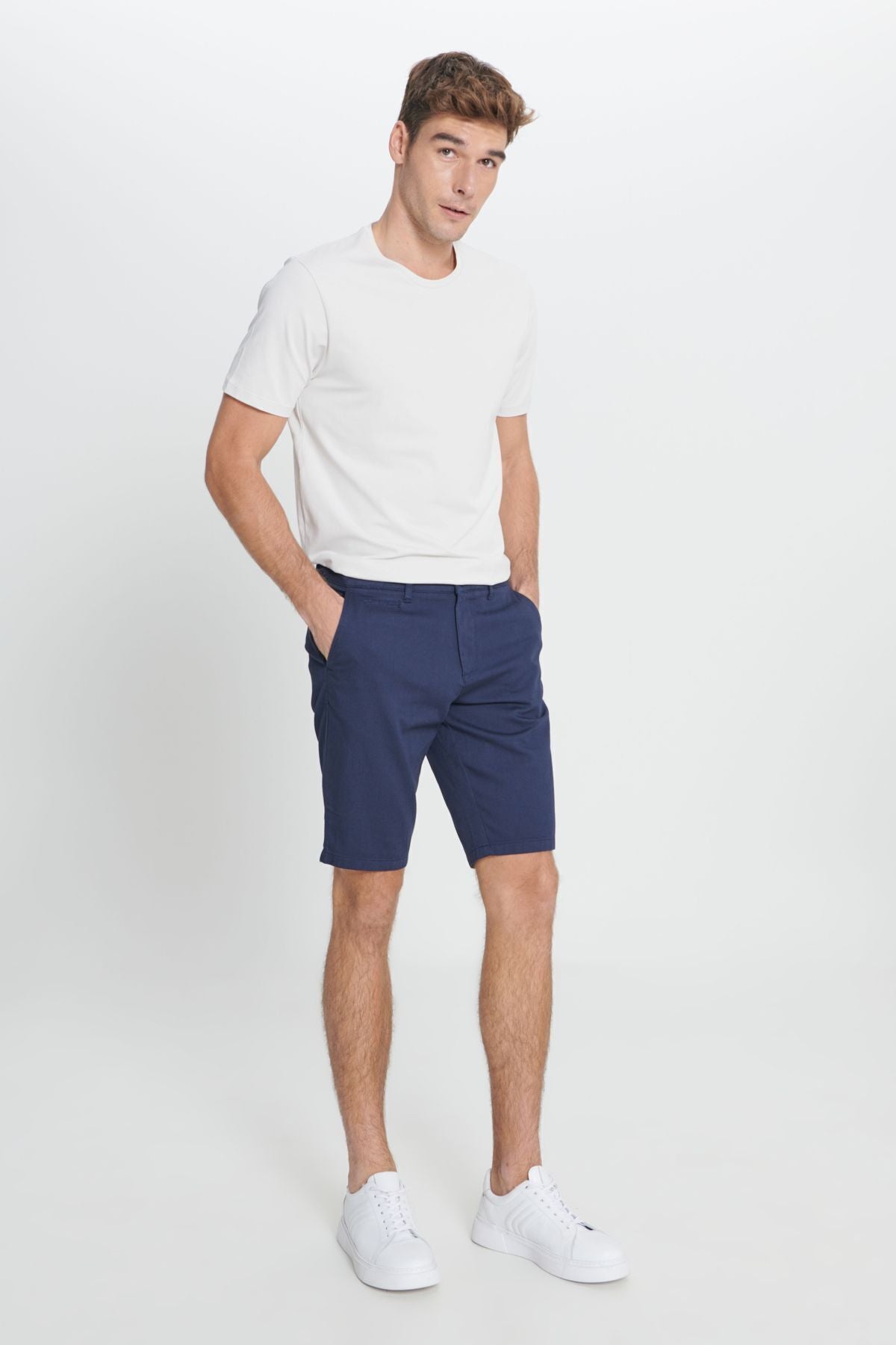 Men's navy blue slim fit narrow cutting side pocket Amest Short