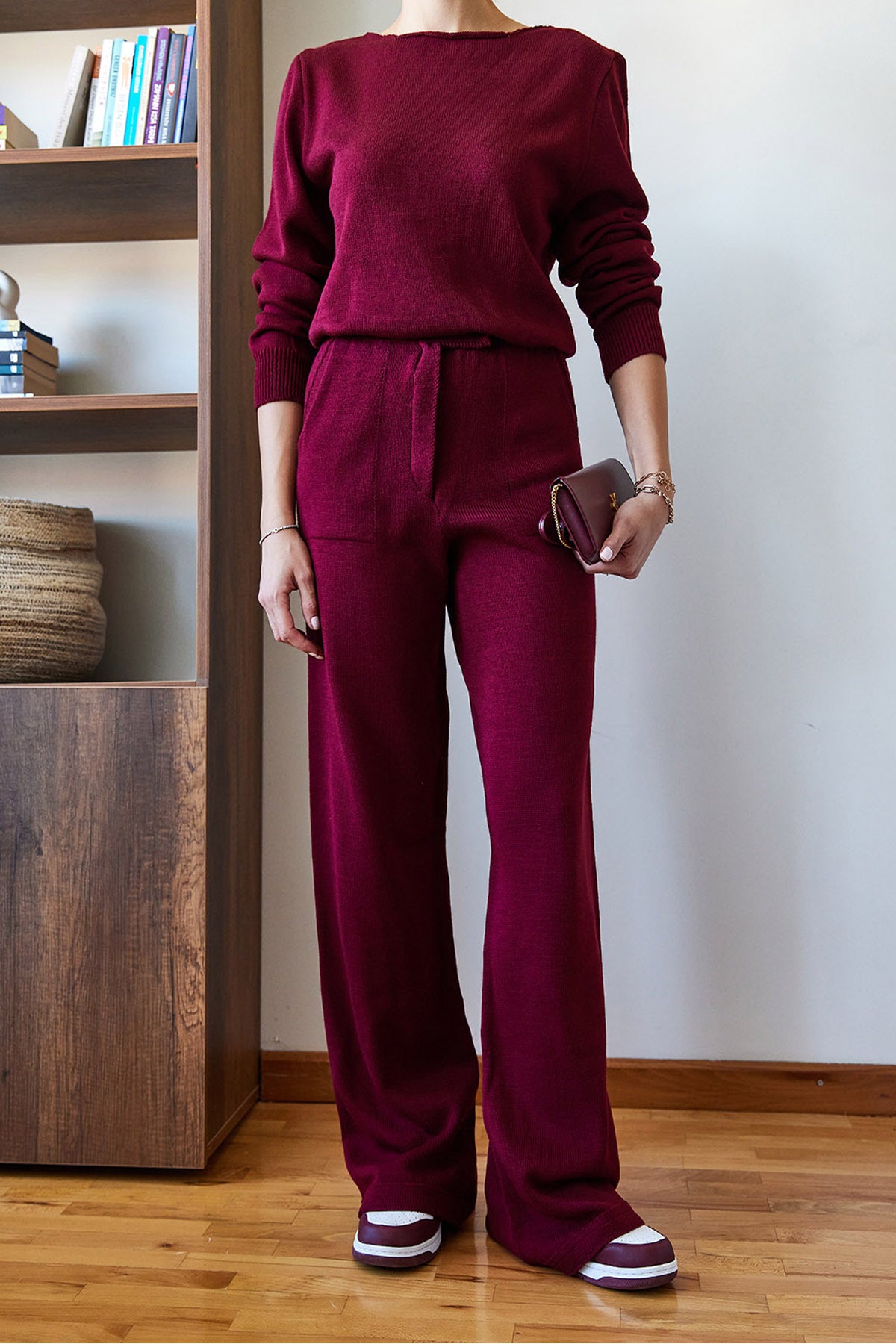 Women's Basic Knitwear Bottom-Top Set with Velcro Waist Detail 60651006