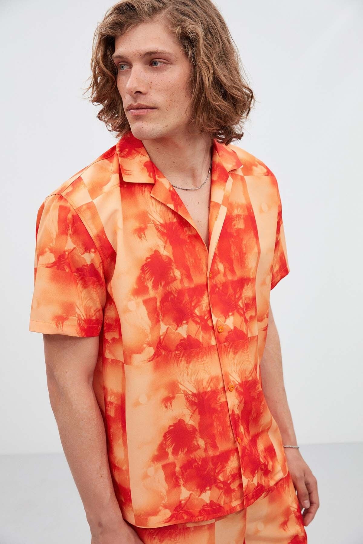 Playa Men's Patterned Shirt Shirt button Summer Orange Shirt