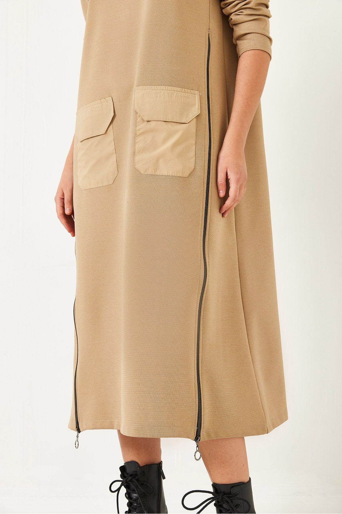 Women's sides with zipper double pocket long dress 8004 60351340