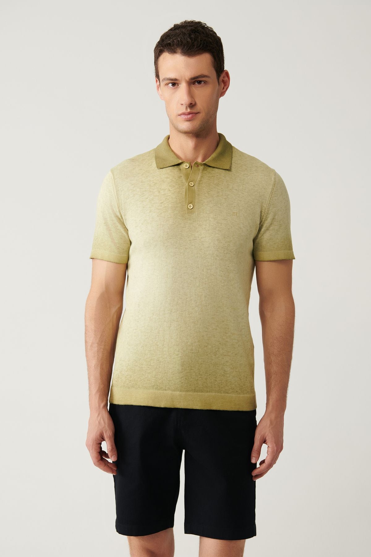 Men's open khaki 3 button polo collar knitwear t-shirt paint effect regular fit A41y5114