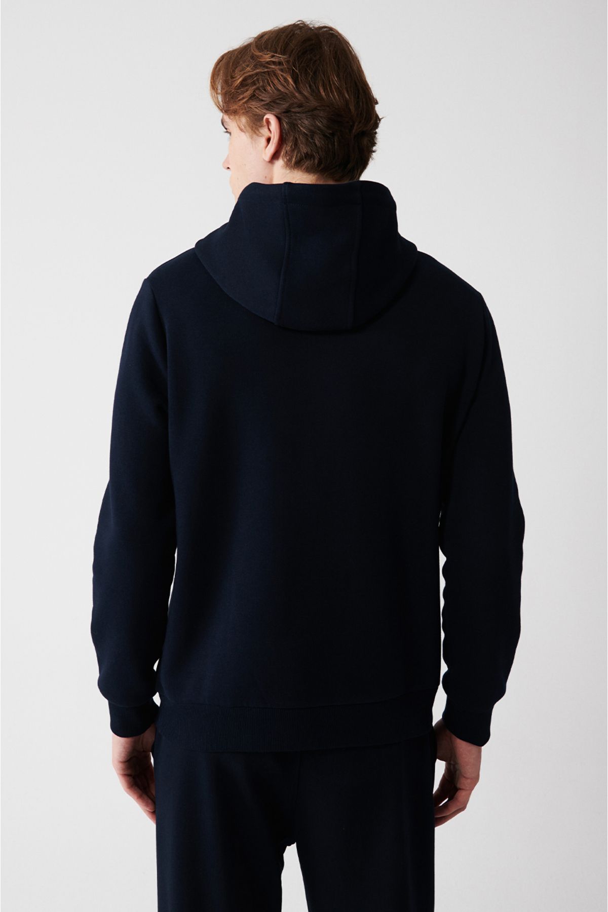 Erkek Lacivert Kapüşonlu 3 Iplik Şardonlu Pamuklu Sweatshirt E001018