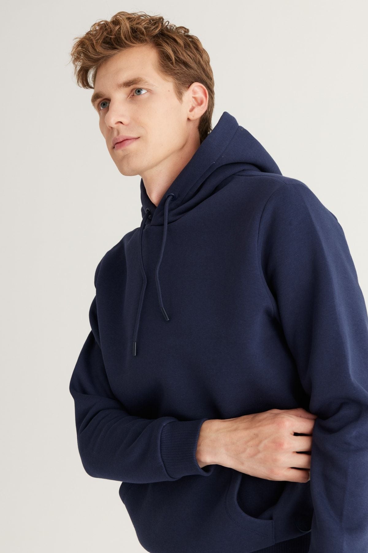 Men's Navy Blue Standard Fit Normal Cutting Içi Polar 3 IP hooded cotton sweatshirt