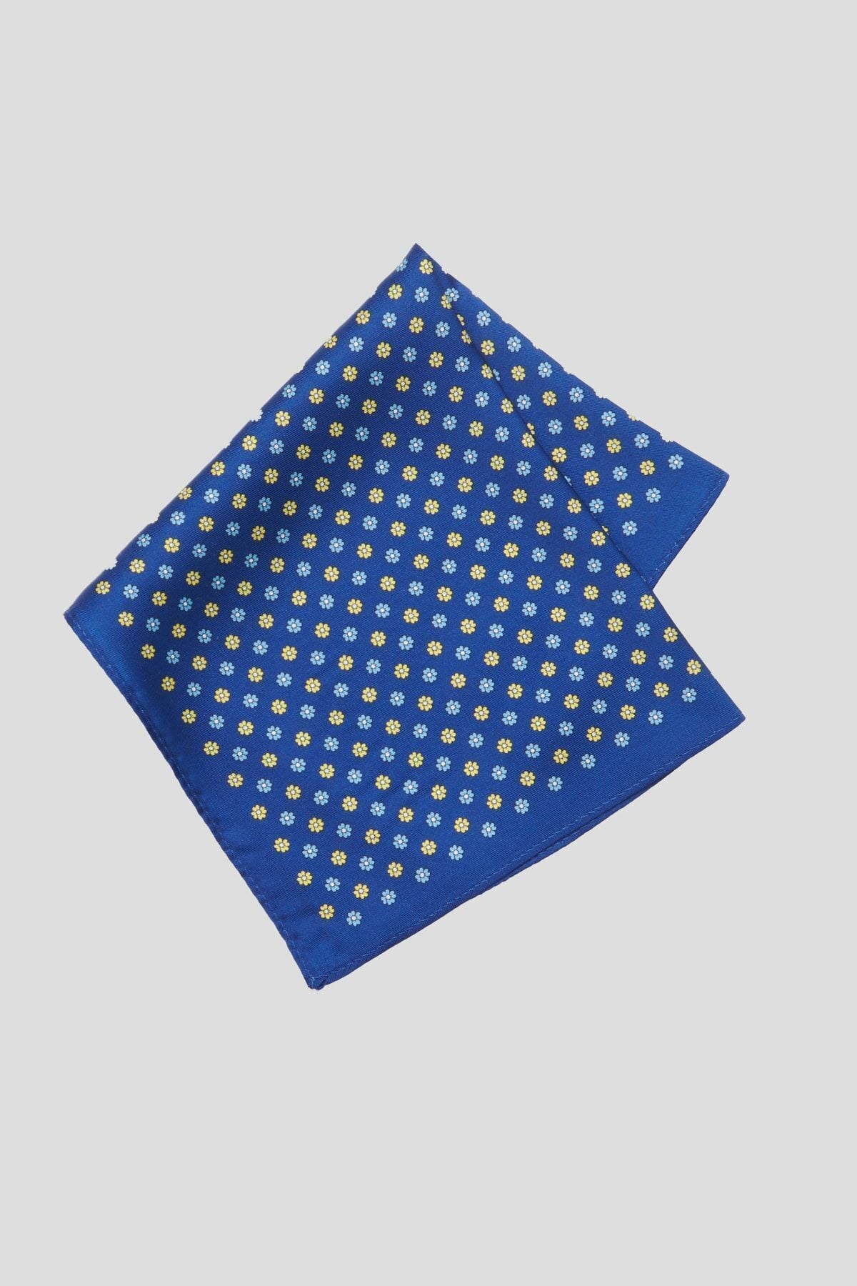 Men's navy blue-yellow patterned handkerchief