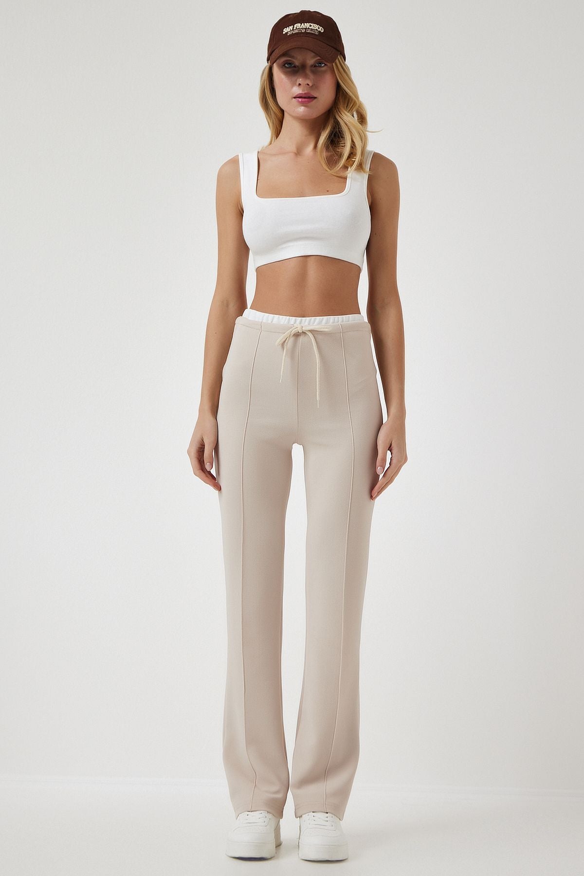Women's Cream Connect Detailed Knitting Pants RV00157