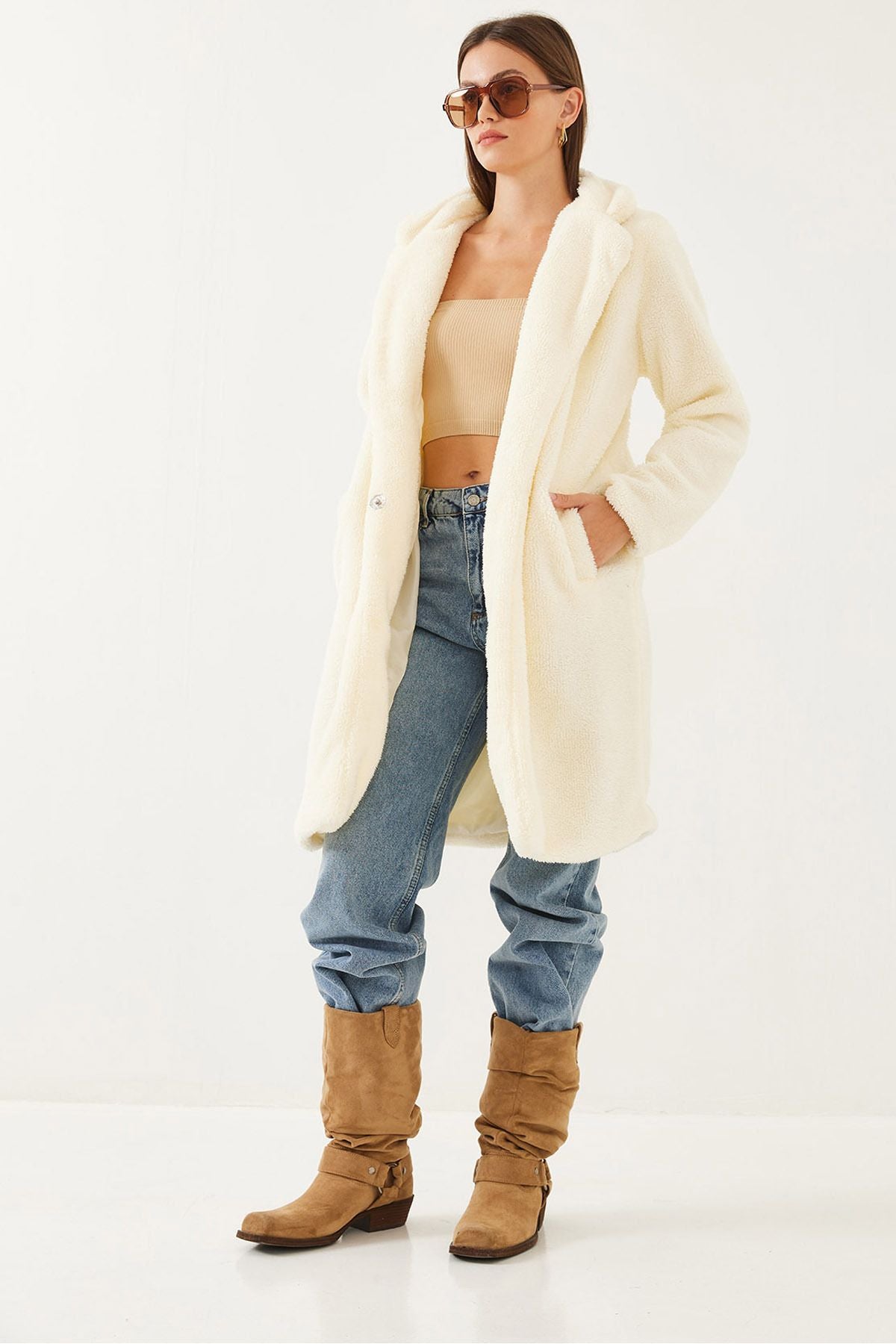 Female lined pocket Plush Coat 2427 60351029
