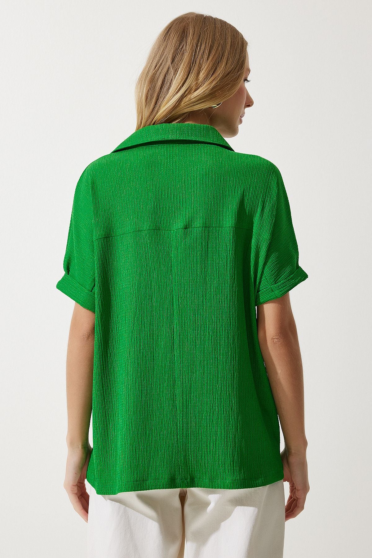 Female green polo collar knitted kinkil blouse DD01299