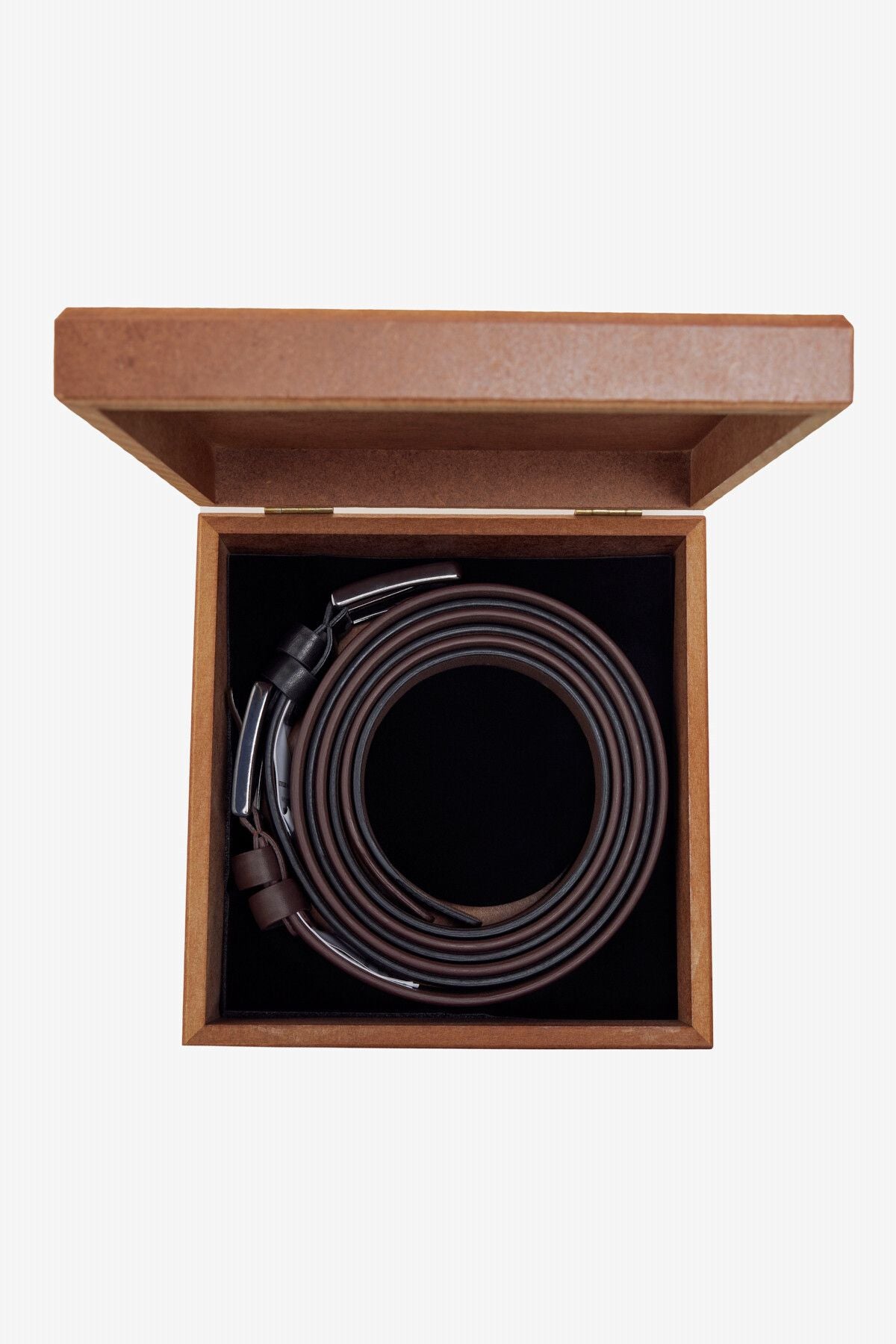 Men's Black-Brown Special Wooden Gift Boxed 2-Suit Belt Damat Bohça
