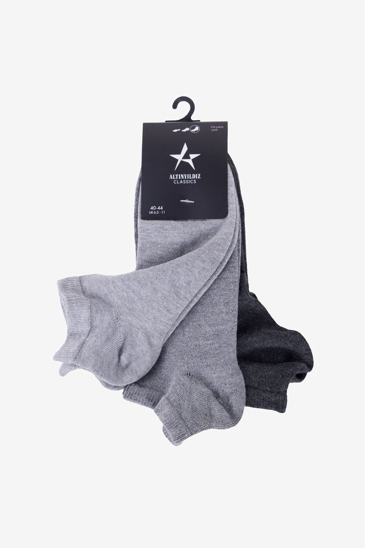 Men's anthracite-gray 3-pack booties socks