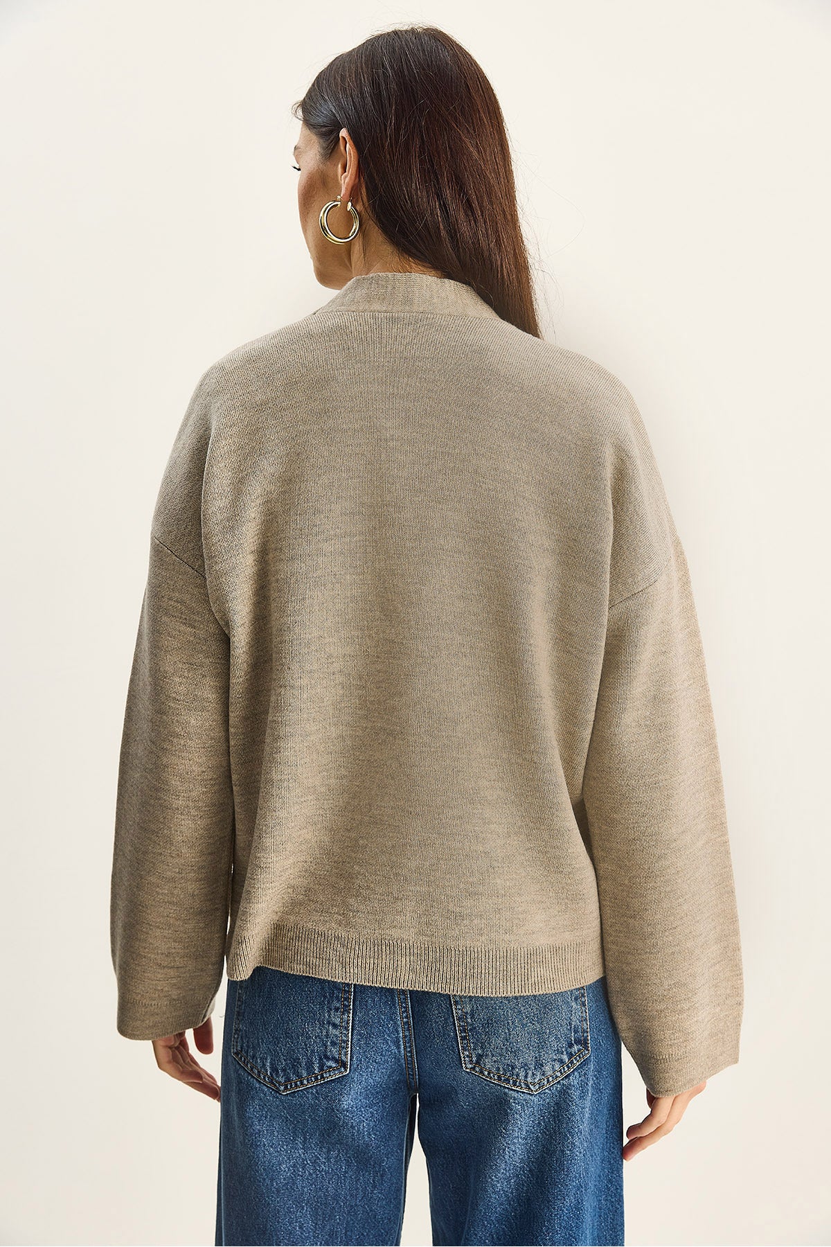 Women's Buttoned Pocket Detailed V-Neck Long Sleeve Knitwear Cardigan TH251059 60283799