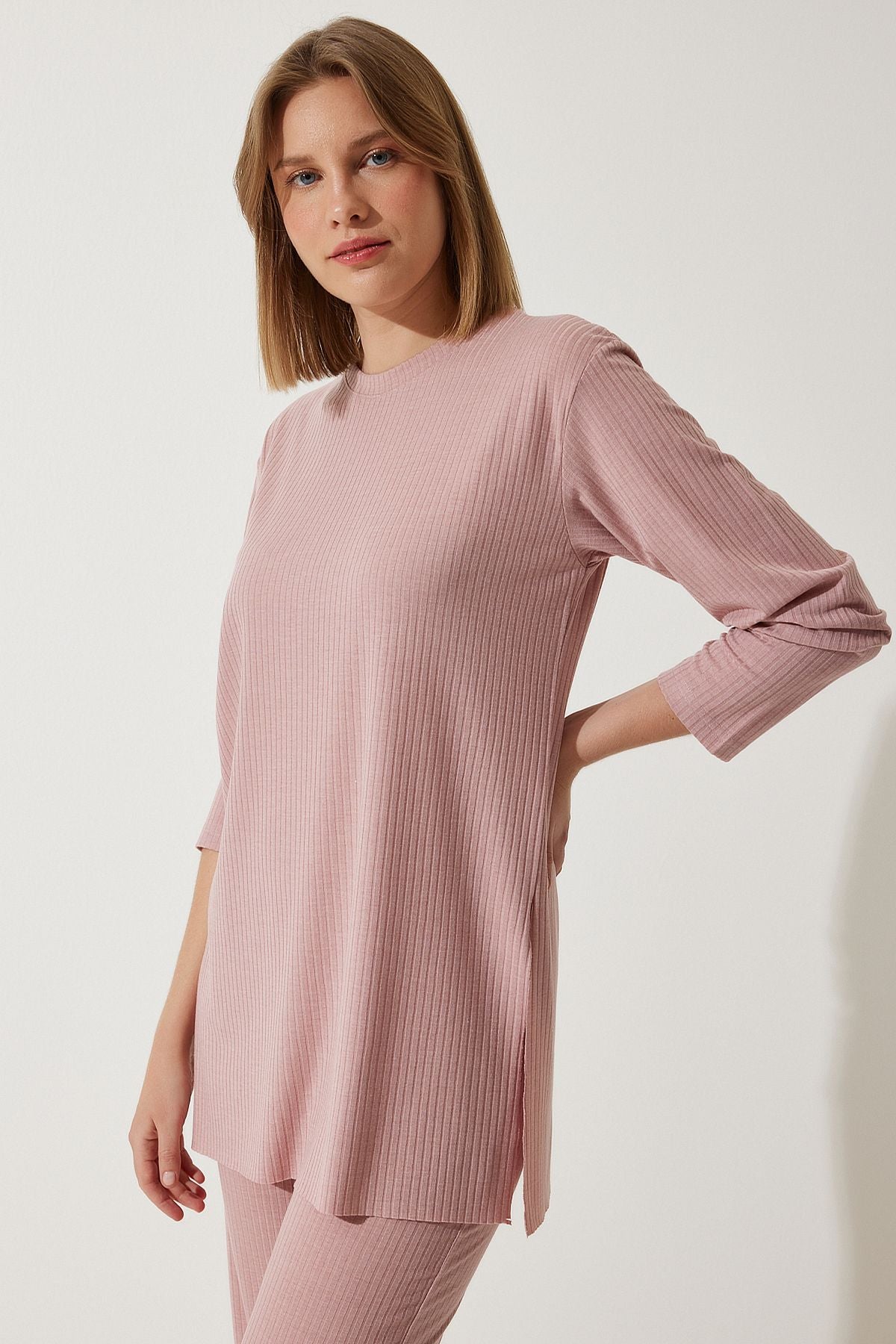Female powdered wick knitted blouse trousers set KH00088